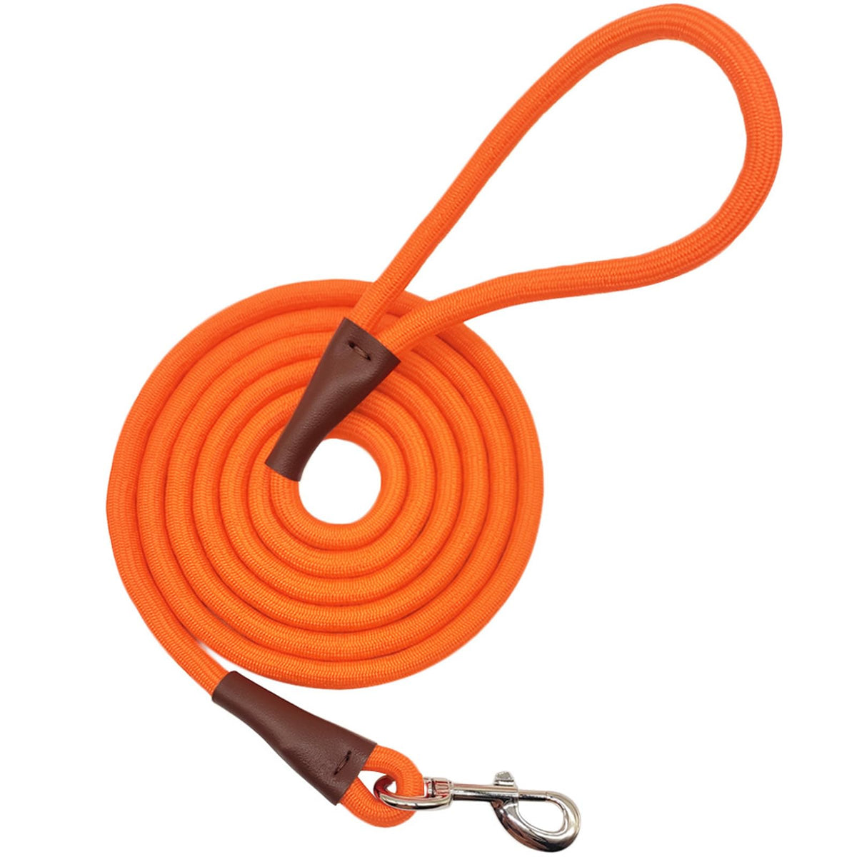 MayPaw 4/6 /8/10 FT Dog Leash, Classic Solid Colors, Strong Nylon Rope Dog Leash Reinforced with Leather Tailor Connection Heavy Duty Silver Clasp (Black, 10ft*1/2")