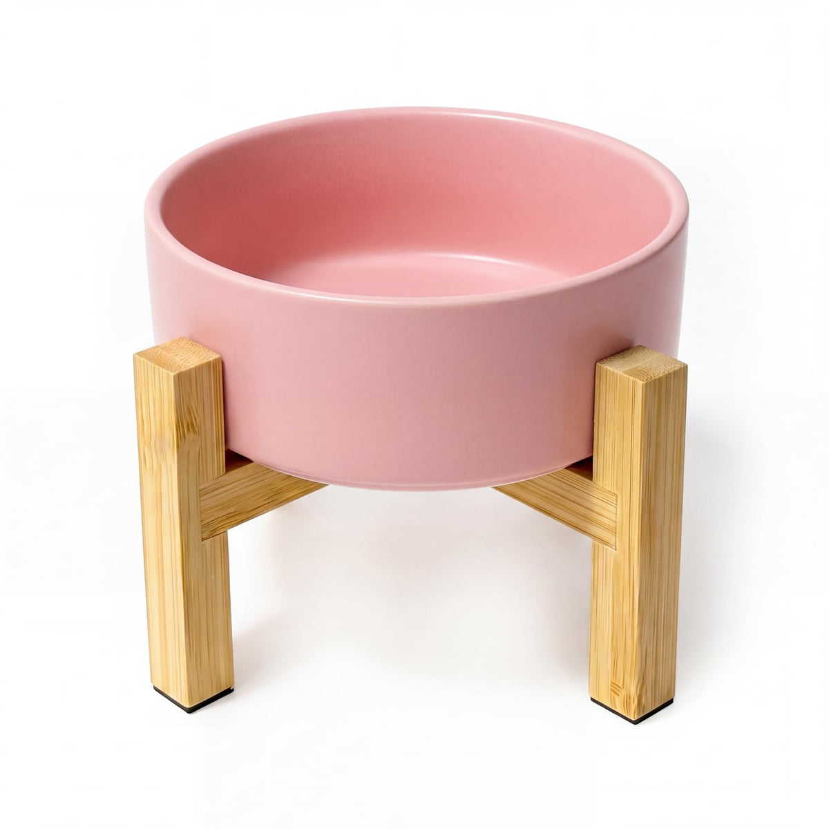 Cat Water Bowl - Elevated Cat Bowls | Ceramic Raised Cat Bowl with Adjustable Bamboo Stand | Anti Vomiting Cat Food Bowl for Indoor Cats, Kittens & Small Dogs | Dishwasher Safe | 5.1" Cat Dish| White