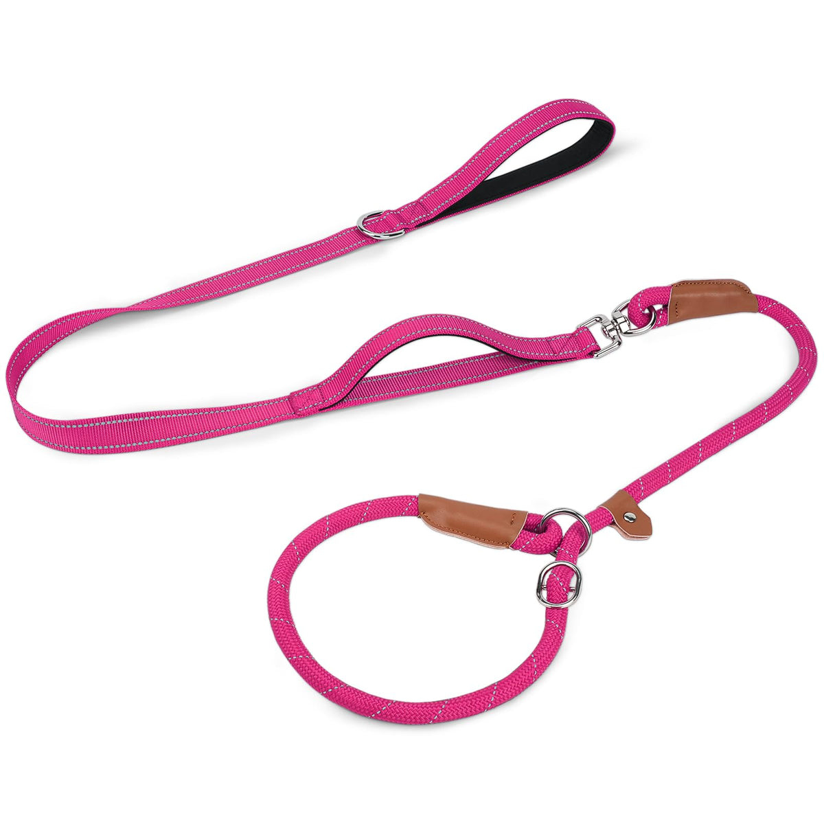 Joytale Slip Lead Dog Leash with Dual Handle, No Pull, Hot Pink, 6FT x 3/8"