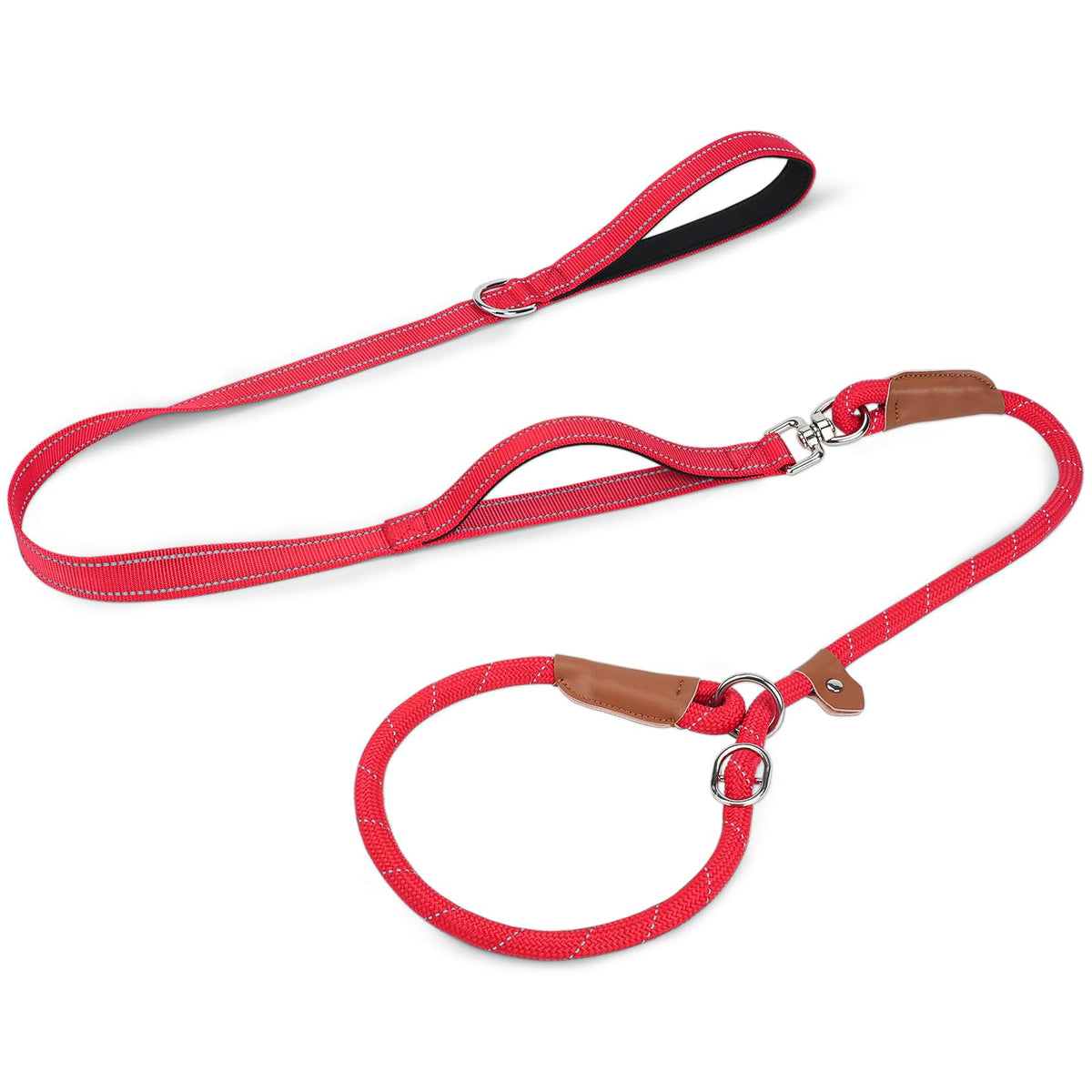 Joytale Slip Lead Dog Leash with Dual Handle, No Pull, Hot Pink, 6FT x 3/8"