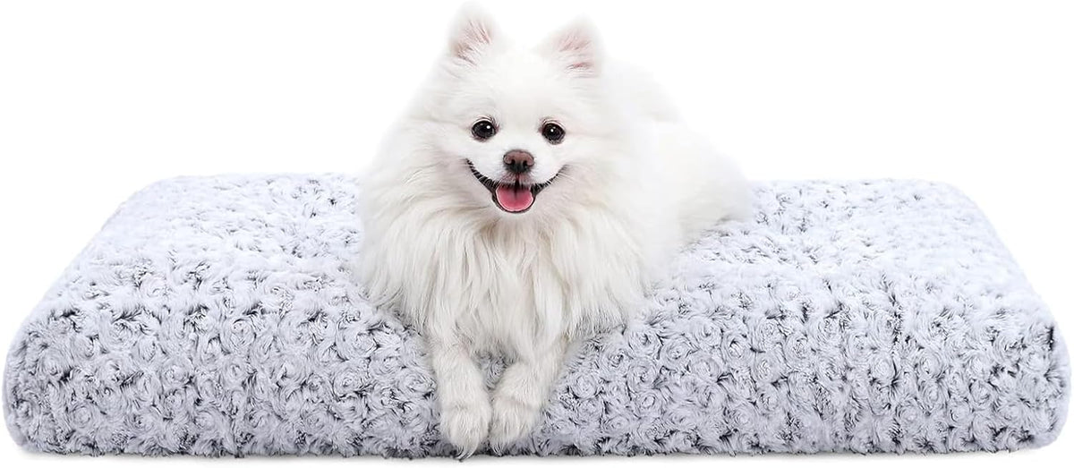 KSIIA Washable Dog Bed Small Dog Crate Bed Deluxe Plush Mat 23"x18" Gray