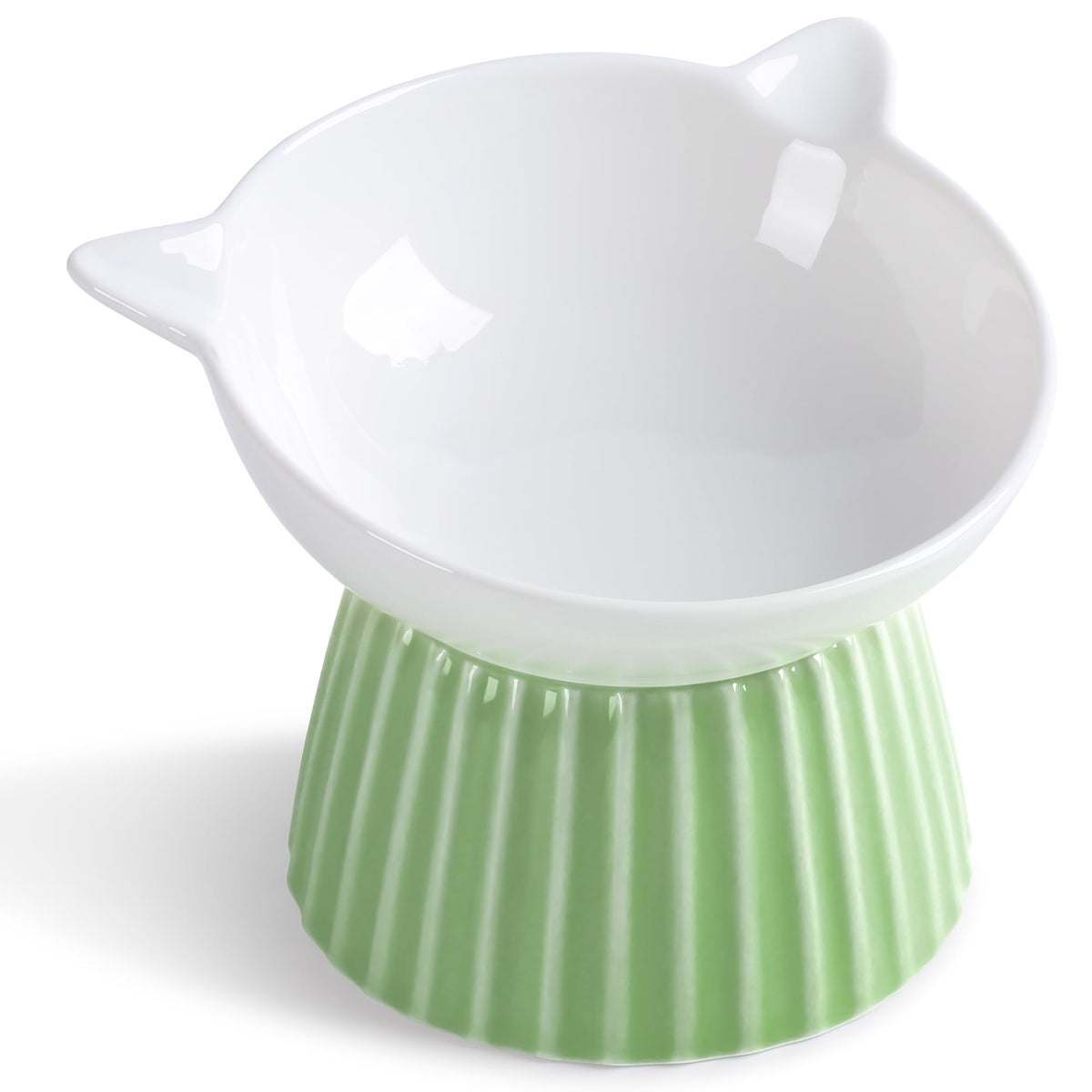 Ceramic Raised Cat Bowl，Tilted Raised Cat Bowl Anti Vomit Cat Bowls for Indoor Cats Whisker Friendly Pet Feeder for Cats Puppies, Microwave and Dishwasher Safe