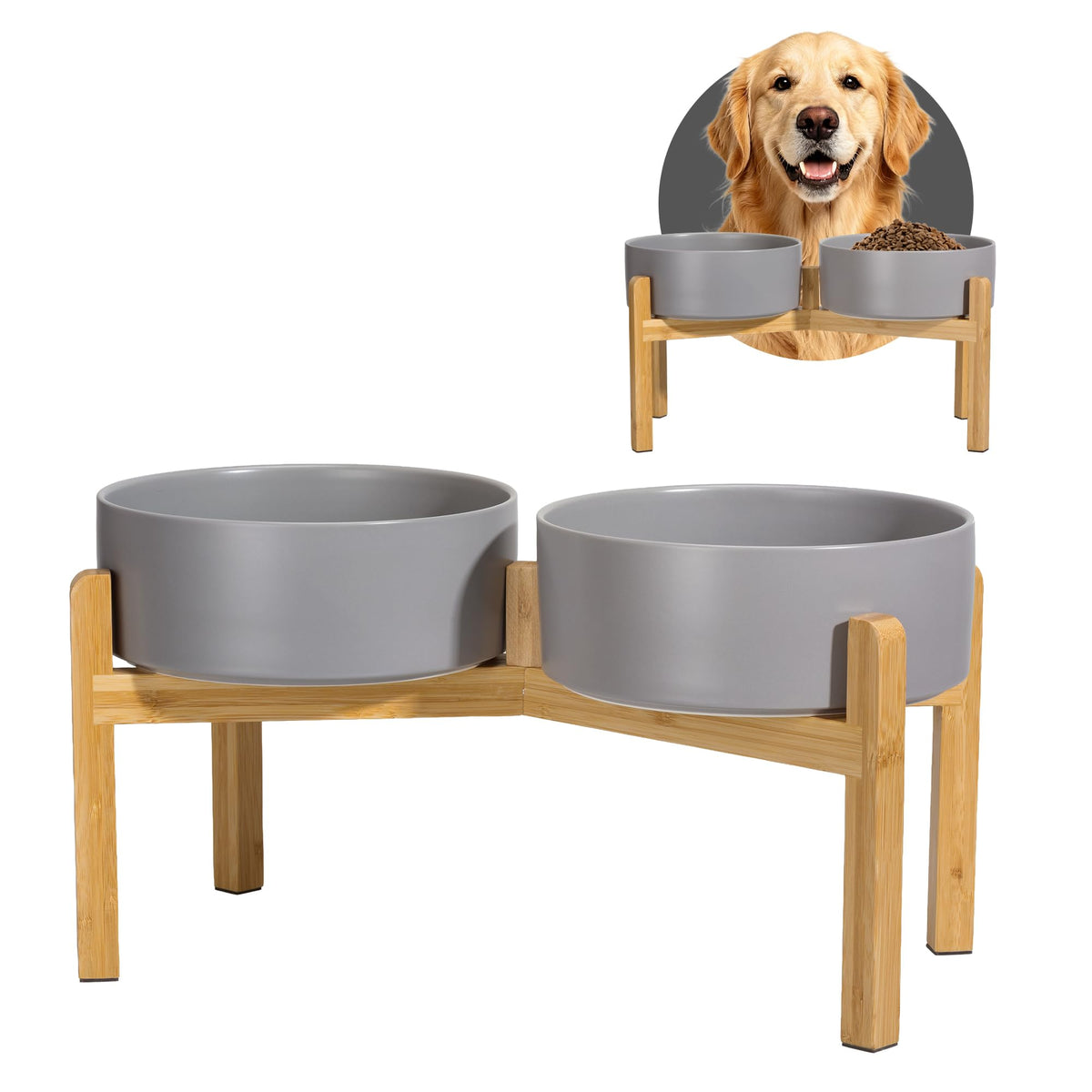 Elevated Ceramic Dog Bowl, 3.6 Cups Dog Food and Water Bowl Set with Stand