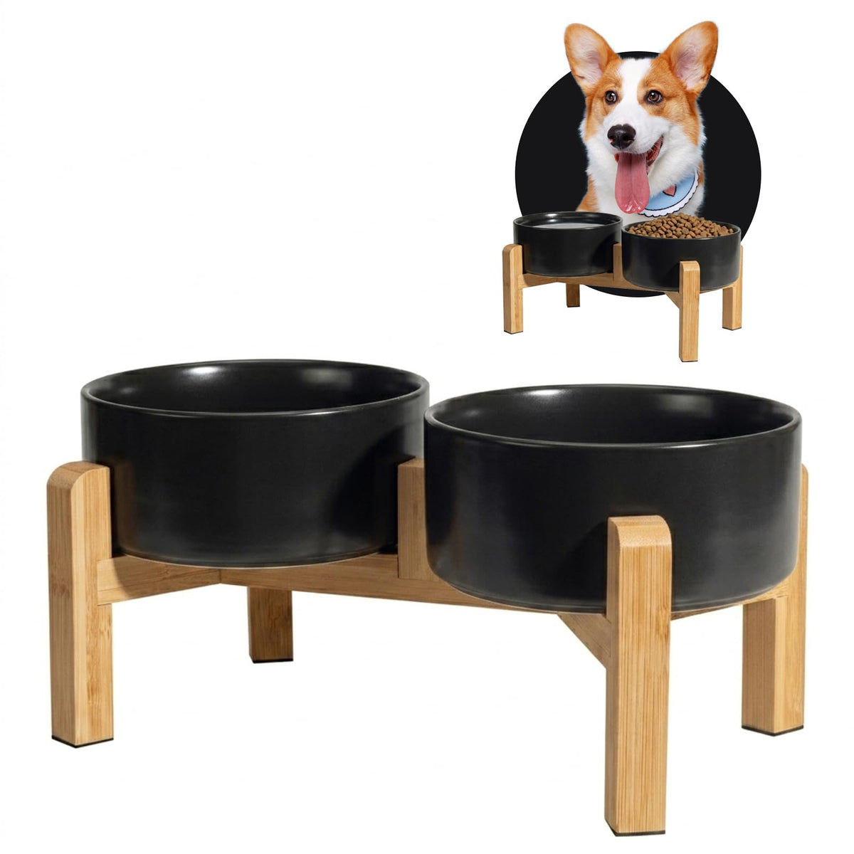 Elevated Ceramic Dog Bowl, 3.6 Cups Dog Food and Water Bowl Set with Stand