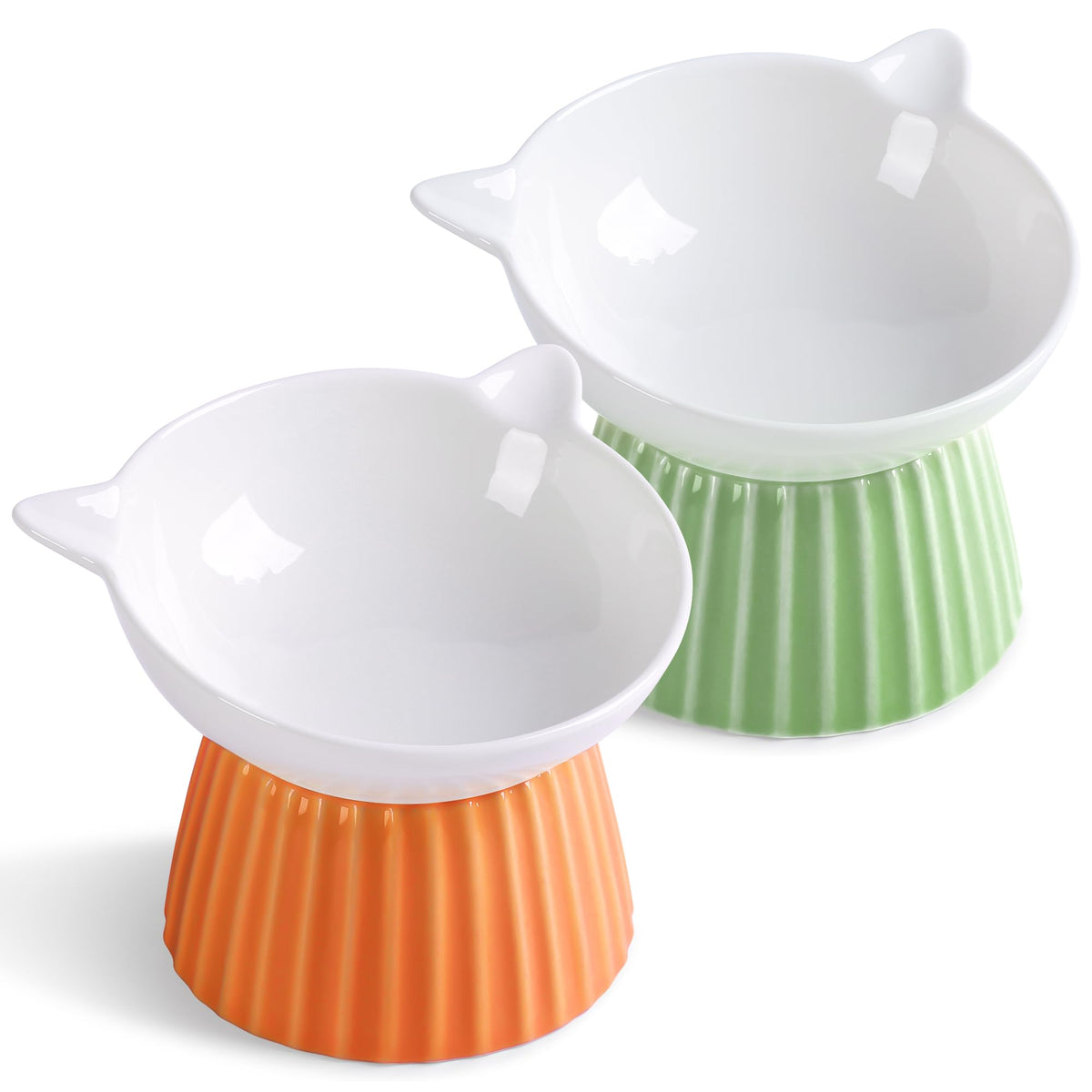 Ceramic Raised Cat Bowl，Tilted Raised Cat Bowl Anti Vomit Cat Bowls for Indoor Cats Whisker Friendly Pet Feeder for Cats Puppies, Microwave and Dishwasher Safe