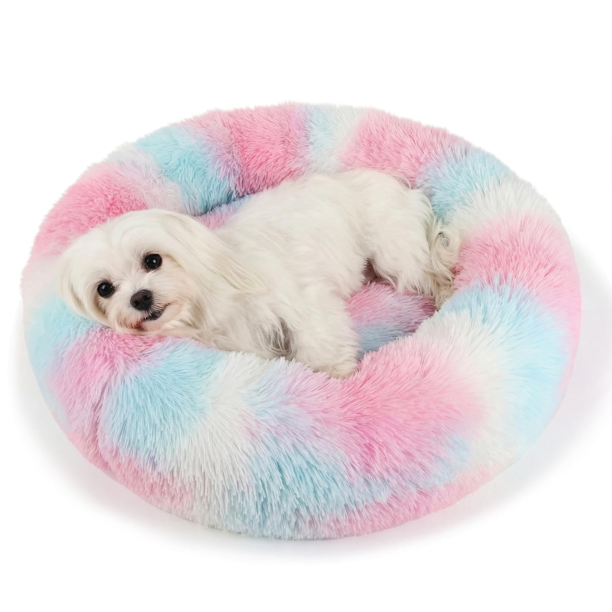 Small Calming Dogs Bed for Small Dogs Anti-Anxiety Machine Washable Fluffy Luxury Anti-Slip Waterproof Mute Base Warming Cozy Soft Pet Puppy Round Bed
