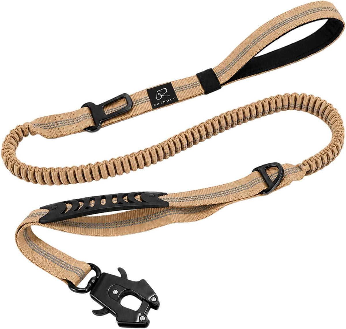 Raipult Tactical Shock Absorbing Bungee Dog Leash Heavy Duty, 4-6ft, Khaki