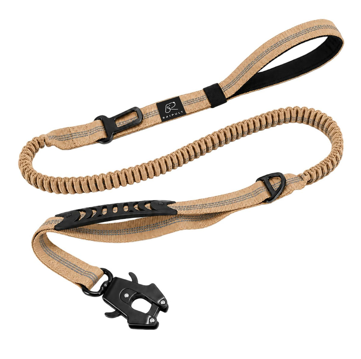 Raipult Tactical Shock Absorbing Bungee Dog Leash Heavy Duty, 4-6ft, Khaki
