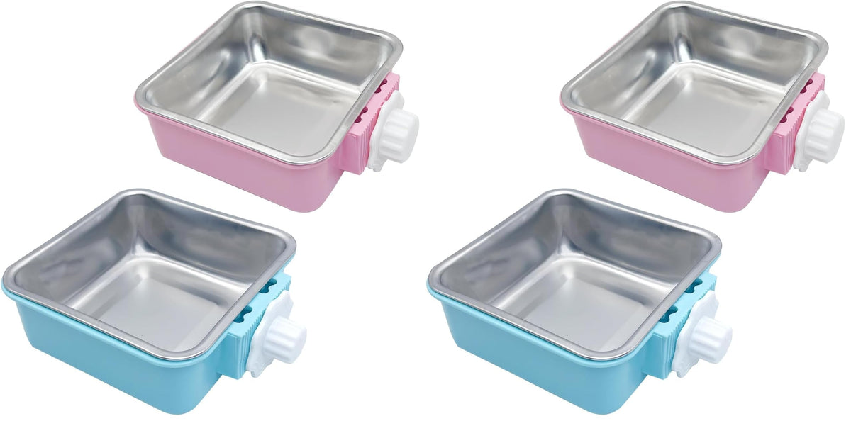 kathson Crate Dog Bowl, Removable Stainless Steel Hanging Pet Kennel Cage Bowl Food & Water Feeder Coop Cup for Puppy, Cat, Rabbit, Guinea Pigs Ferret Bird (2 PCS, Size: M, Blue and Green)