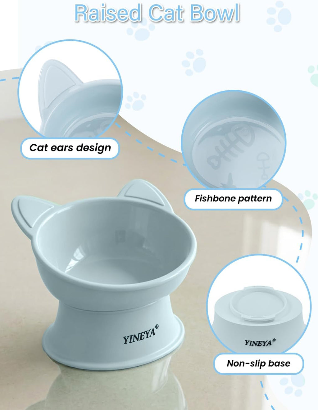YINEYA 2 Pack Cat Food Bowls Elevated Design for Neck Comfort & Digestion