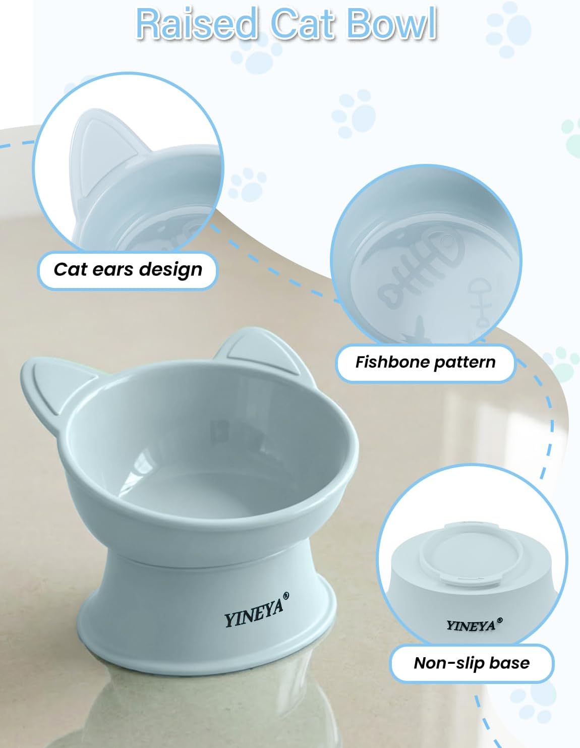 YINEYA 2 Pack Cat Food Bowls Elevated Design for Neck Comfort & Digestion