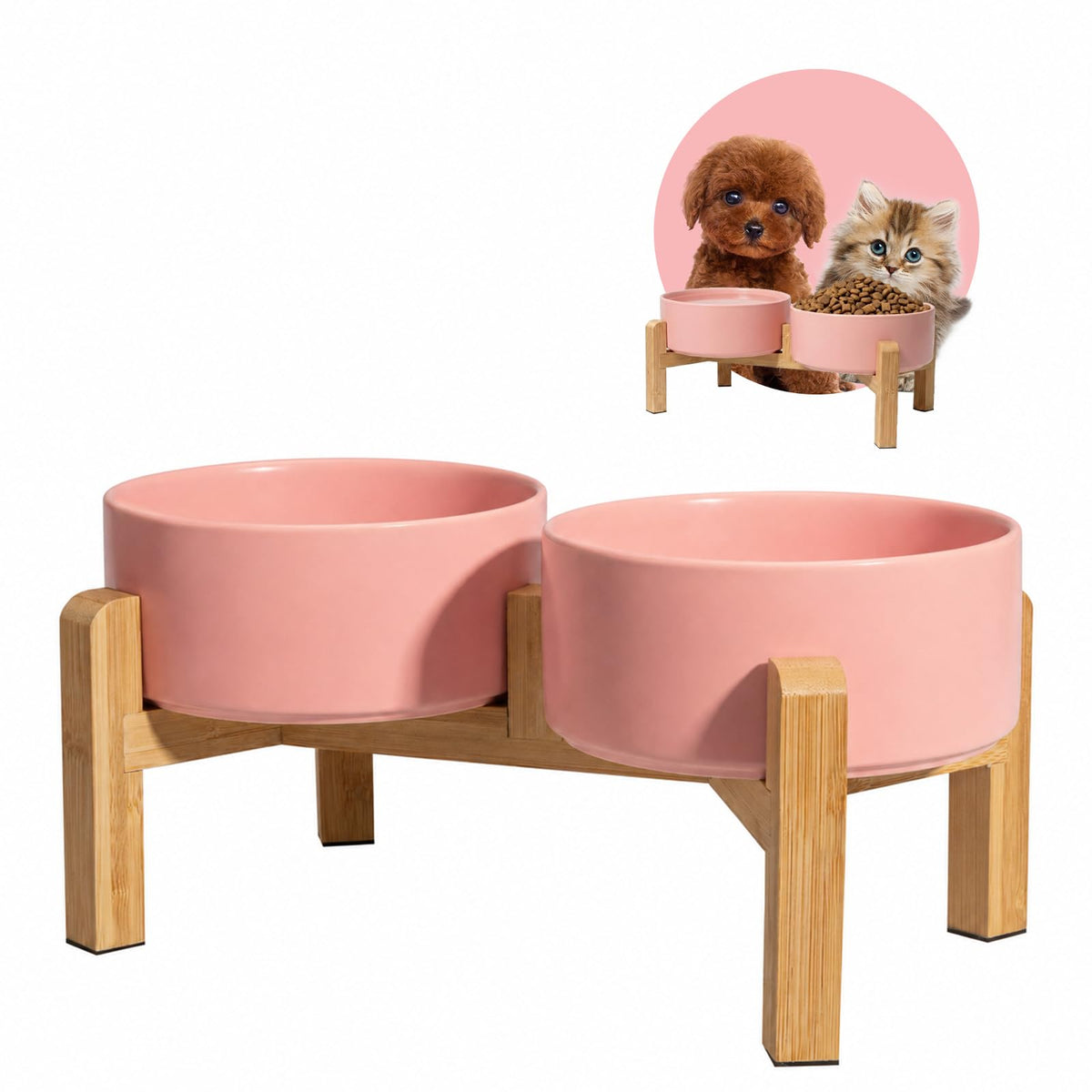 Elevated Ceramic Dog Bowl, 3.6 Cups Dog Food and Water Bowl Set with Stand