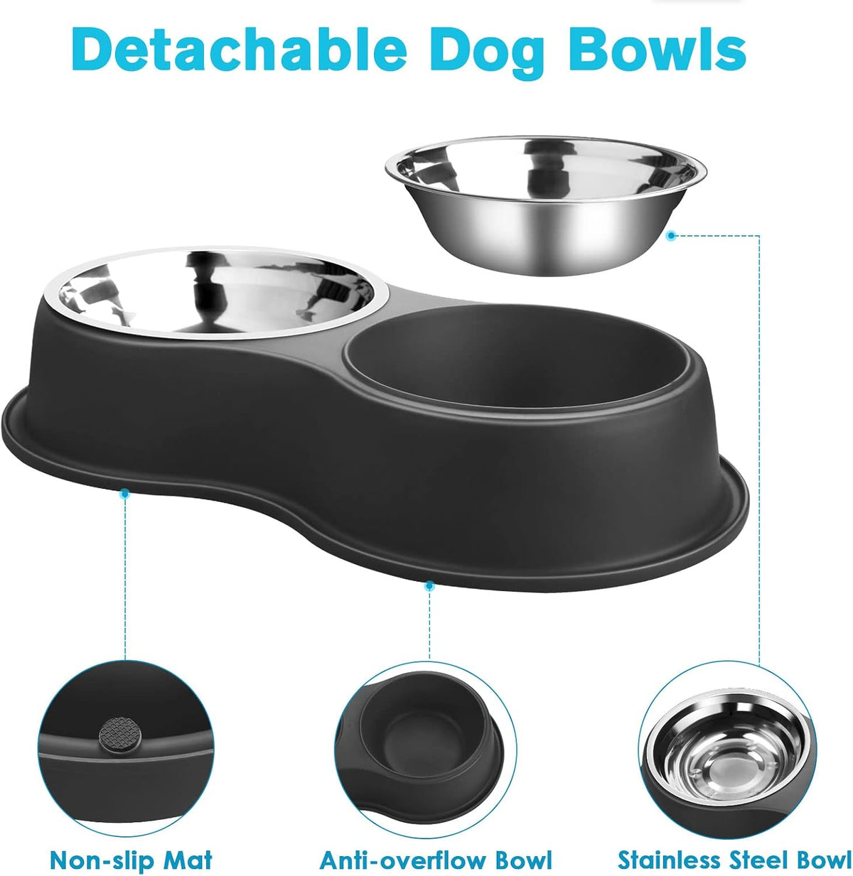 Epetslove Stainless Steel Dog Bowls Double Non-Slip Dog Water and Food Bowl