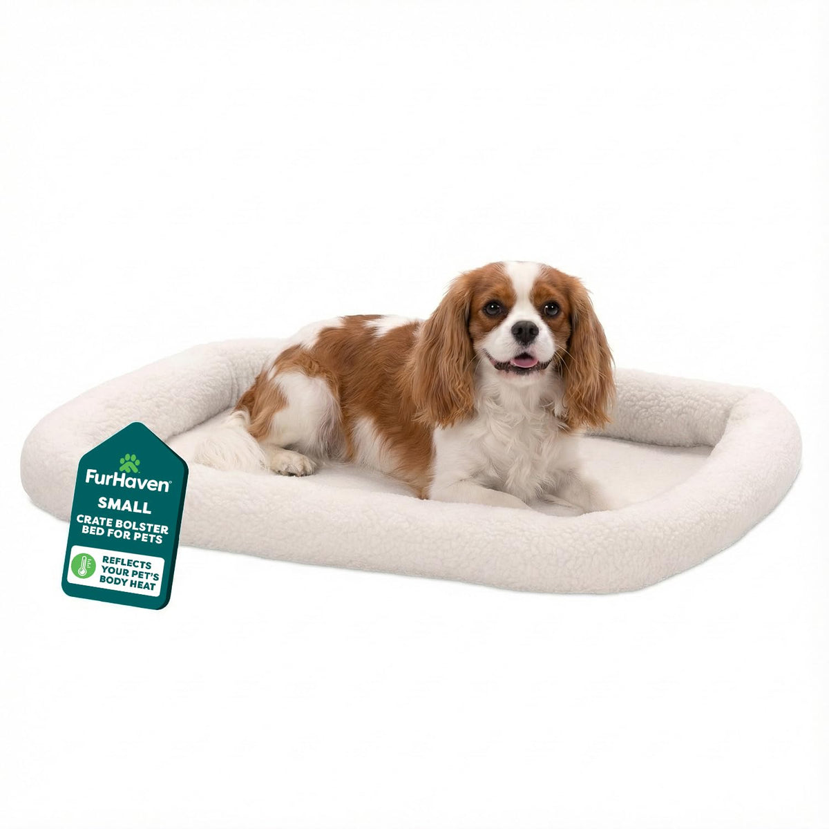 FurHaven Dog Bed for Extra Small Dogs & Cats, Bolster Crate Pad with Soft Supportive Base for Carriers & Kennels, Machine Washable, Extra Small, Sherpa Fleece, Cream