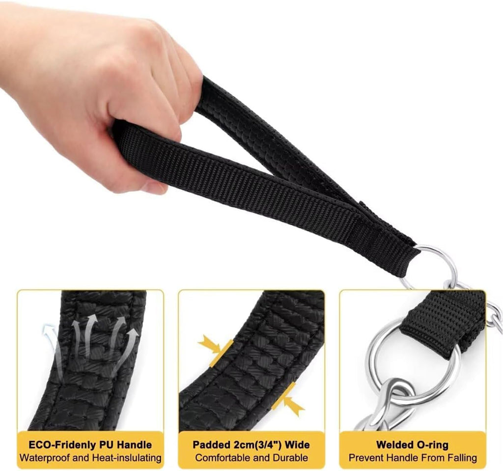 Chain Leash Metal Dog Leash Chrome Plated with Soft Padded Handle for Small Dogs.(S, Black Handle)