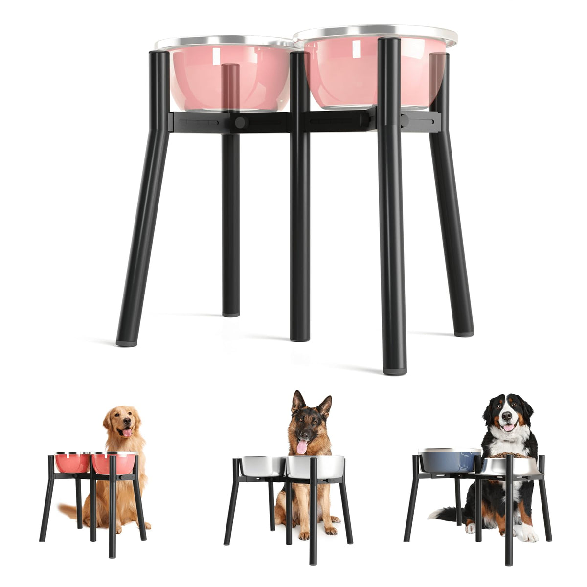 Dog Bowl Stand for Medium Large Dogs, Adjustable Width Elevated Dog Bowls 7-10.6", Raised Dog Food Water Bowls, 11 inch Tall Single Holder, Black,Bowl Not Included