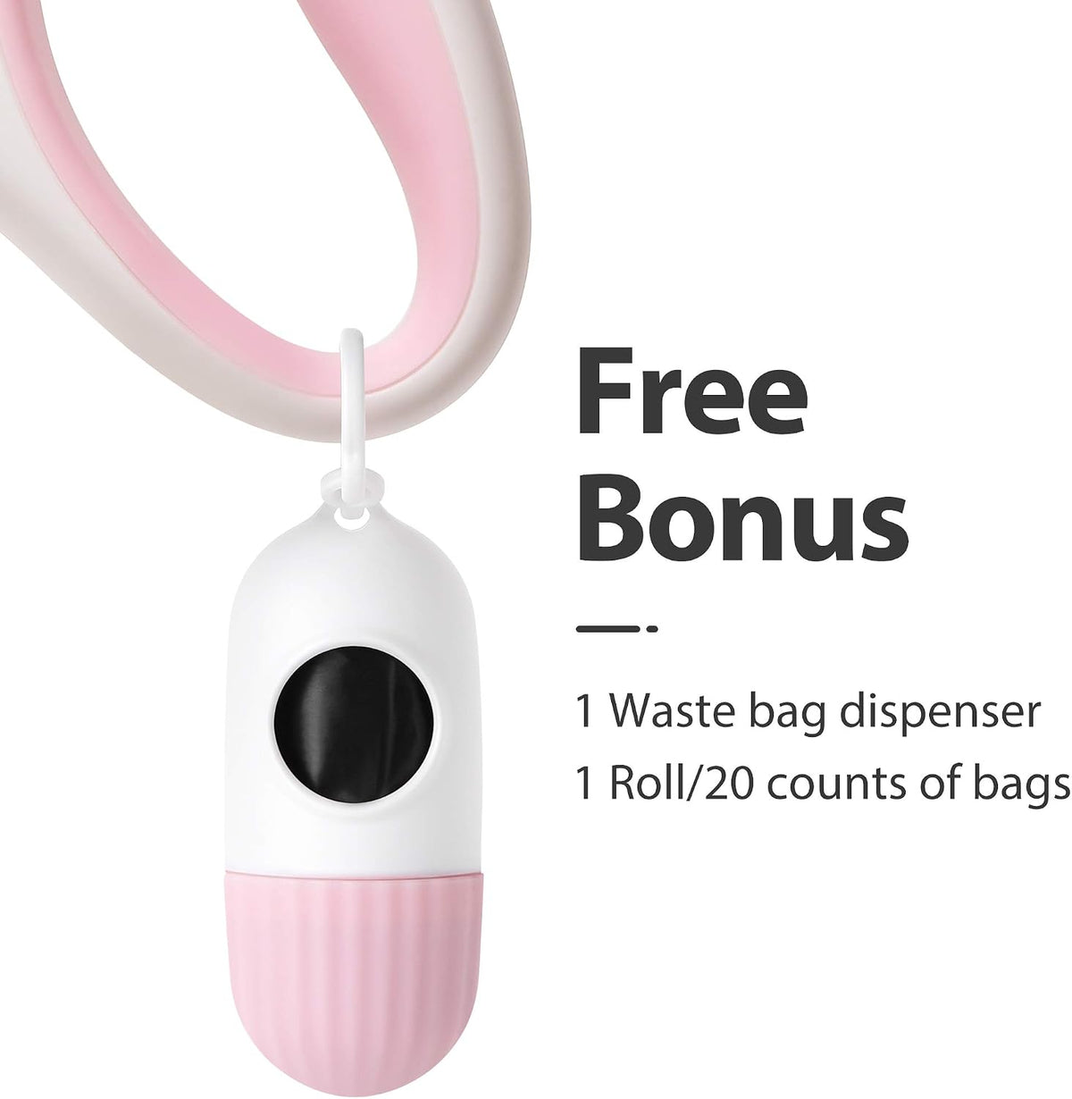 Fida Retractable Dog Leash with Dispenser and Poop Bags, 16ft, White & Pink