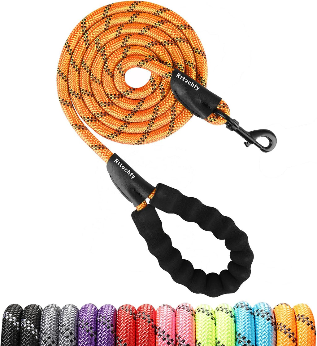Rttochfy Rope Dog Leash 2/4/5/6/8/10 FT with Comfortable Padded Handle and Highly Reflective Threads for Small Medium and Large Dogs Heavy Duty (1/2"-5 FT, Blue)