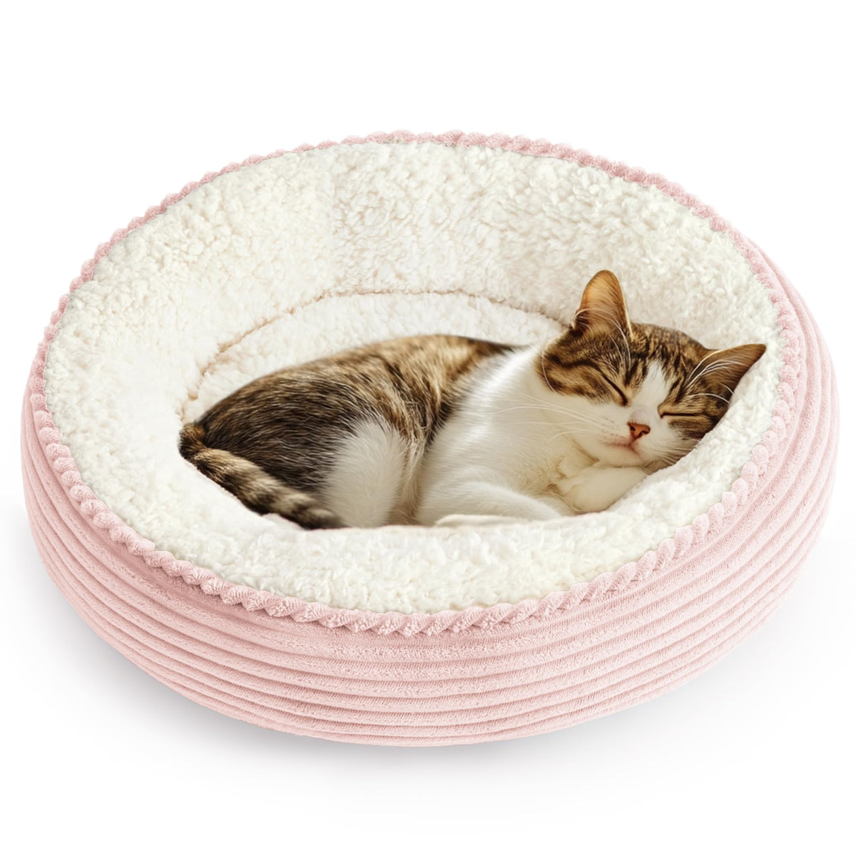 Love's cabin Round Donut Cat and Dog Cushion Bed, 20in Pet Bed for Cats or Small Dogs, Anti-Slip & Water-Resistant Bottom, Soft Durable Fabric Pet beds, Washable Luxury Cat Dog Bed Lavender Stripe