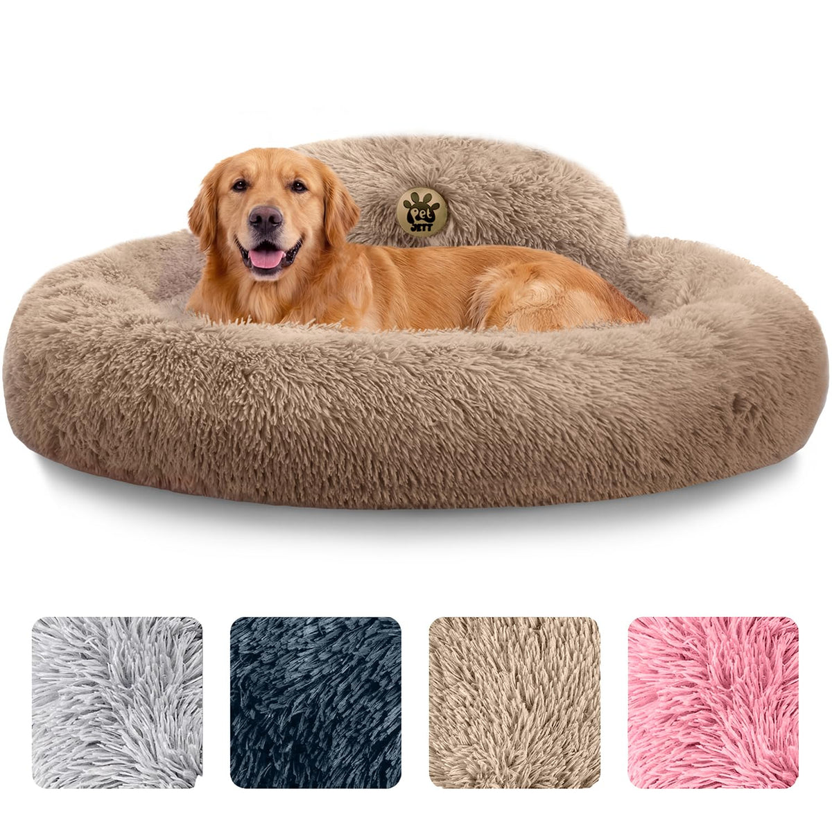 PetJett Calming Dog Bed Medium Size Dog - 30'' Donut Bed, Washable Dog Bed - Anti-Slip & Super Soft Fluffy Plush Round Dog Bed, Anti-Anxiety Premium Comfort Pet Bed, Fits Dogs Upto 45 lbs - Dark Grey