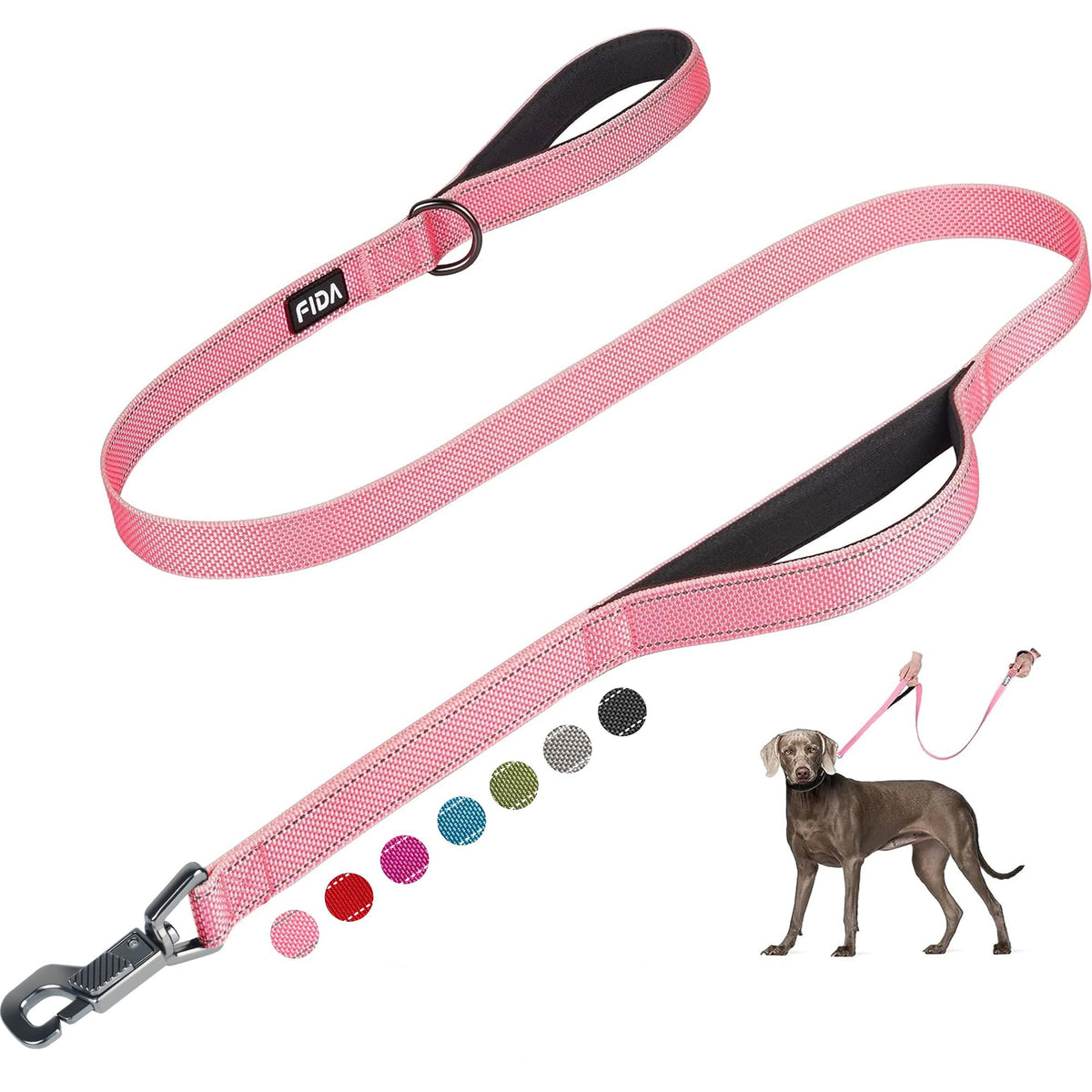 Fida Heavy Duty Dog Leash for Medium Large Dogs, 5 FT, Dual Padded Handles