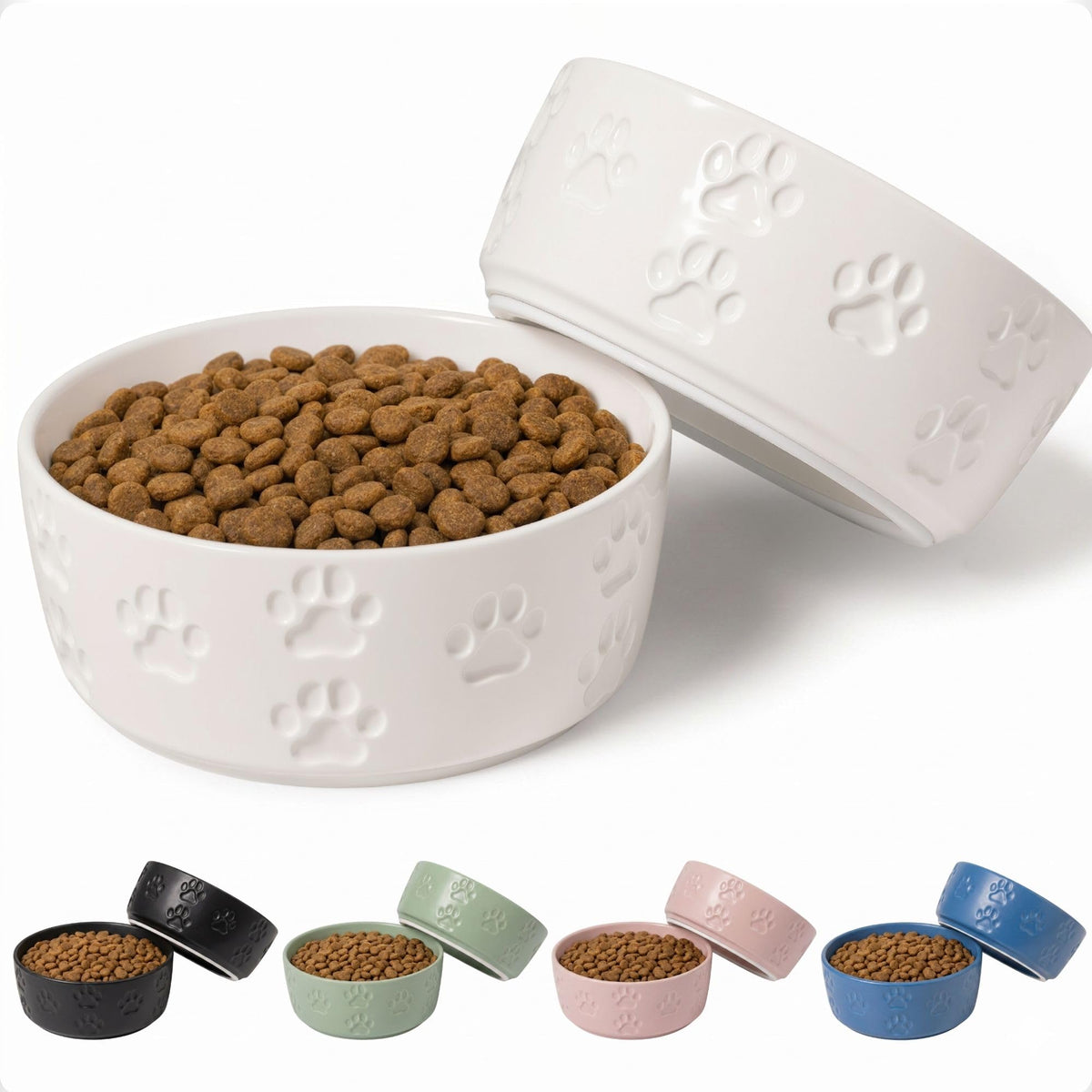 Ceramic Dog Bowl Set of 2 with Anti-Skid Base, 5.5"W x 2"H, 2 Cup Capacity