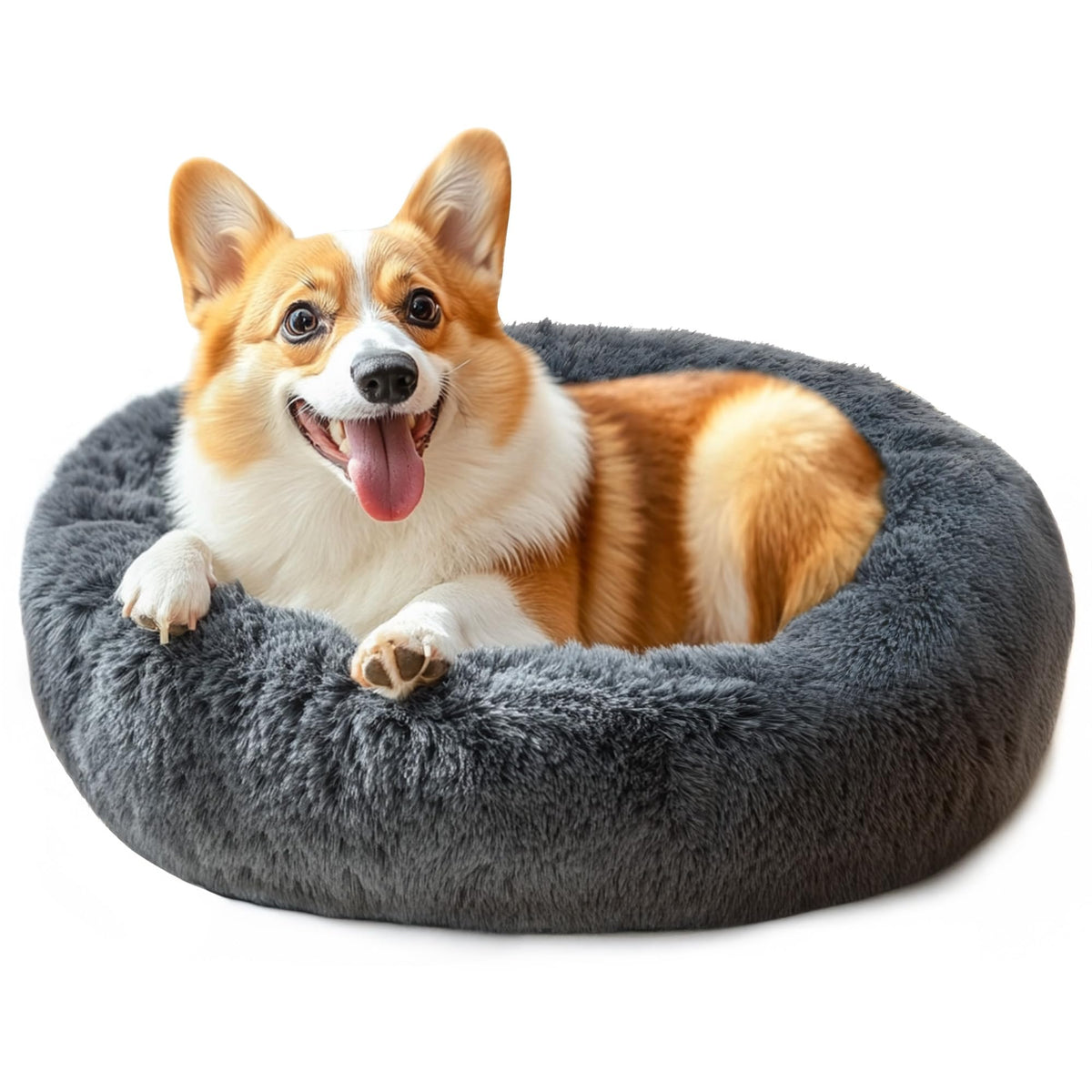 Hoewina Dog & Cat Bed for Indoor Cats, 20in Calming Donut Bed (Light Grey)