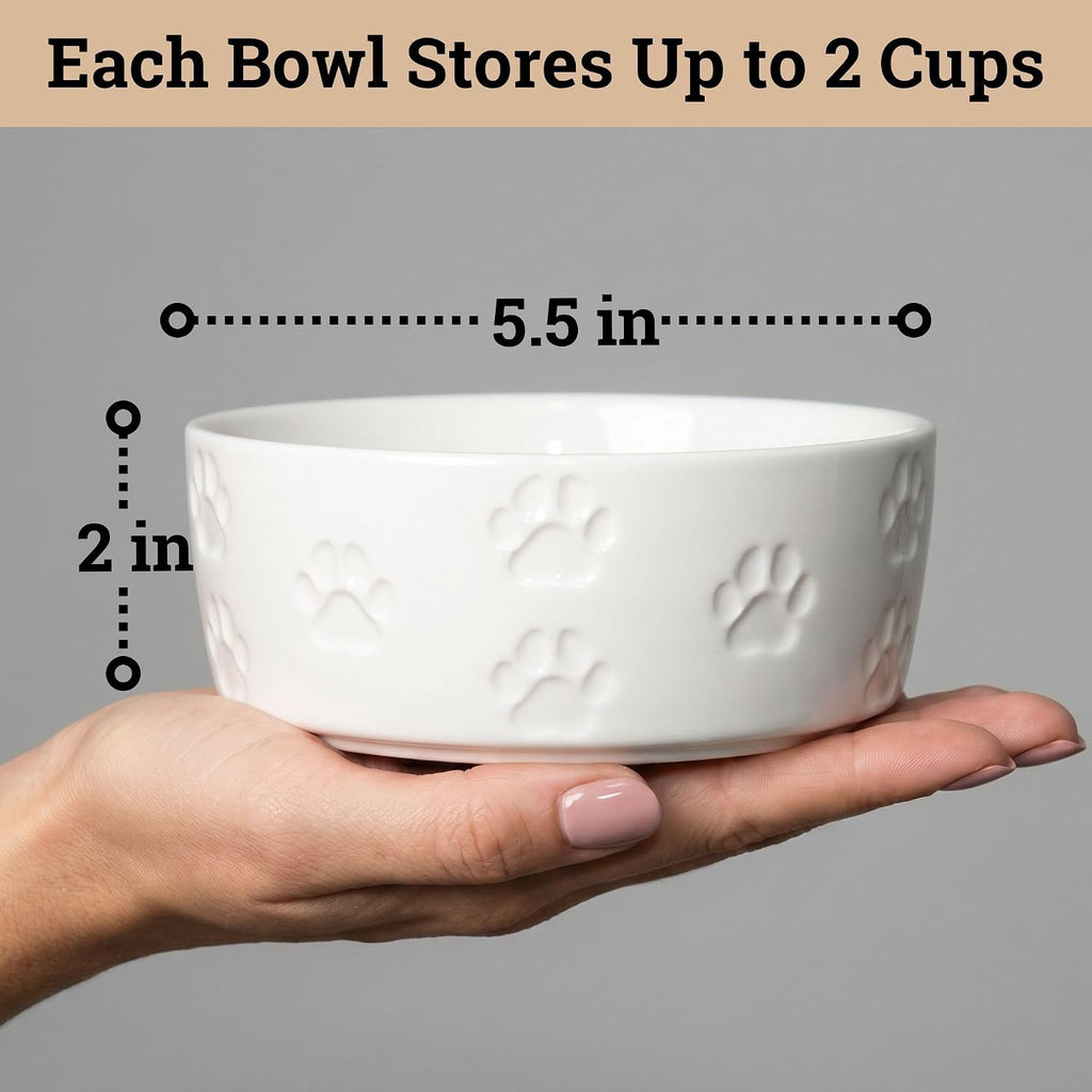 Ceramic Dog Bowl Set of 2 with Anti-Skid Base, 5.5"W x 2"H, 2 Cup Capacity