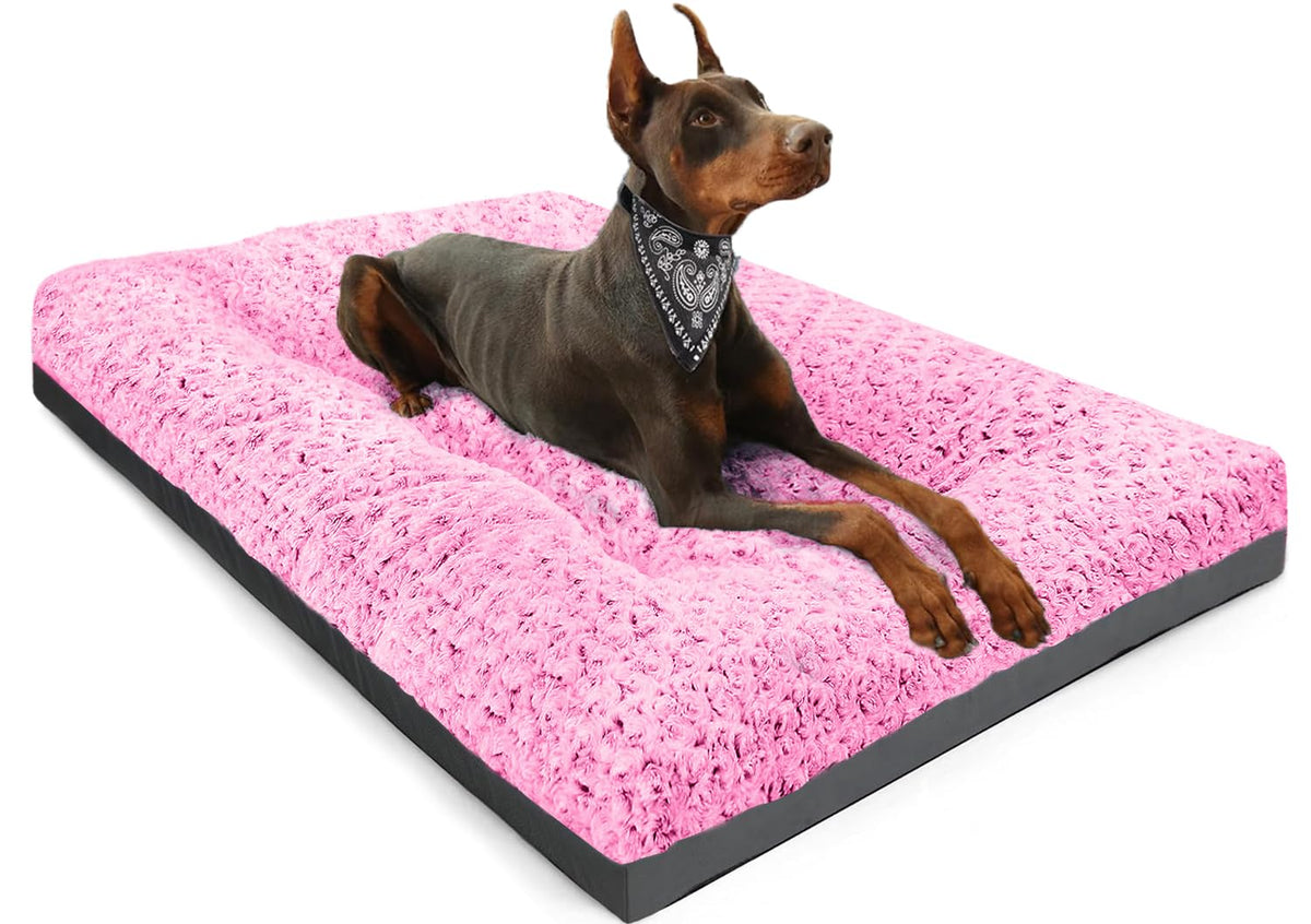 POCBLUE Deluxe Washable Dog Bed for Large Dogs Dog Crate Mat 35 Inch Comfy Fluffy Kennel Pad Anti-Slip for Dogs Up to 60 lbs, 35" x 23", Grey
