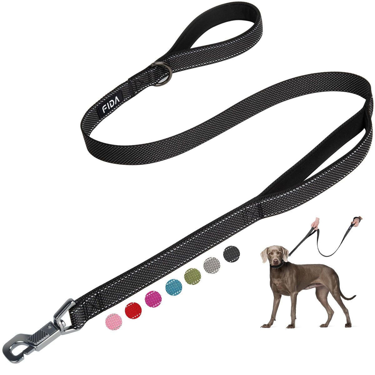 Fida Heavy Duty Dog Leash for Medium Large Dogs, 4 FT, Dual Padded Handles