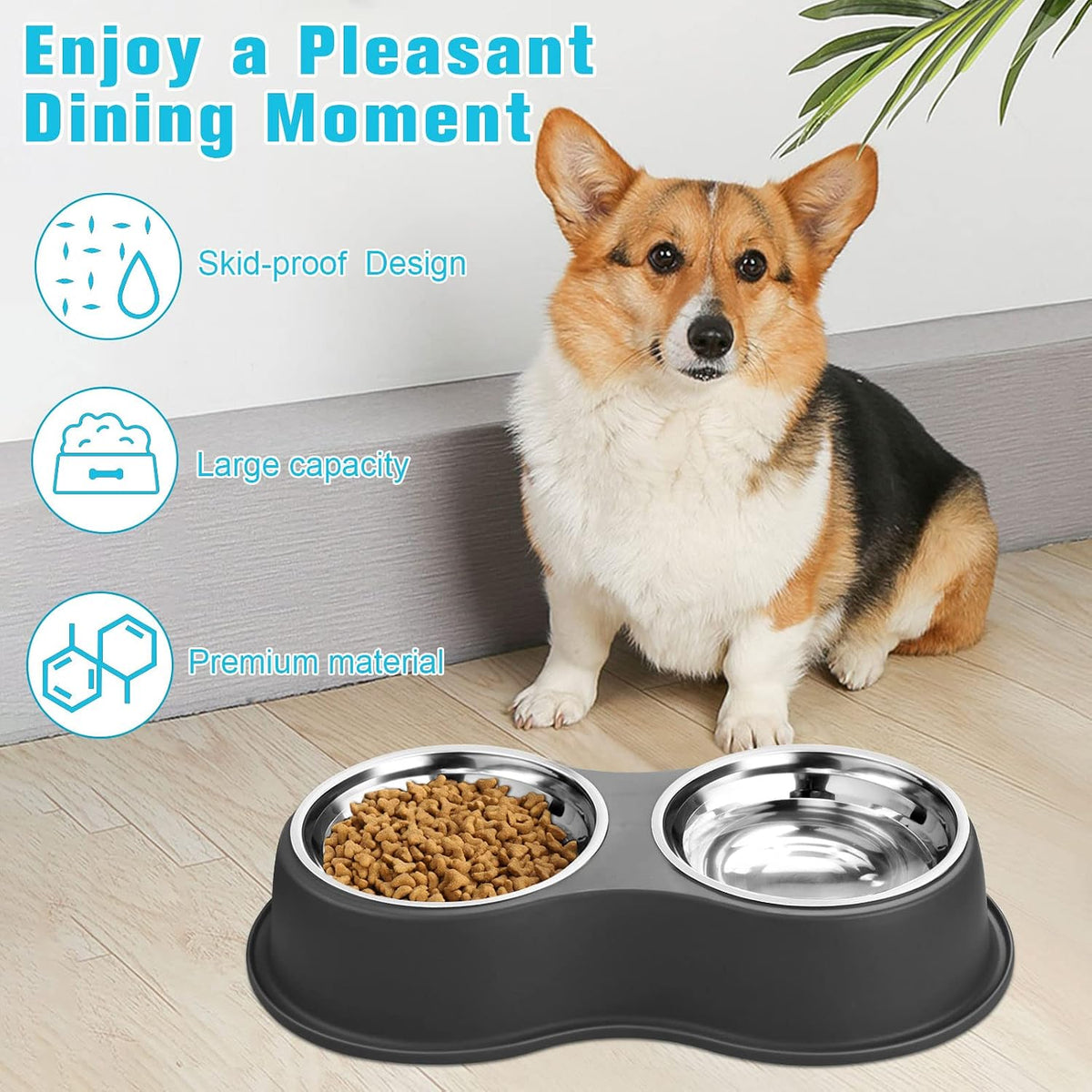 Epetslove Stainless Steel Dog Bowls Double Non-Slip Dog Water and Food Bowl