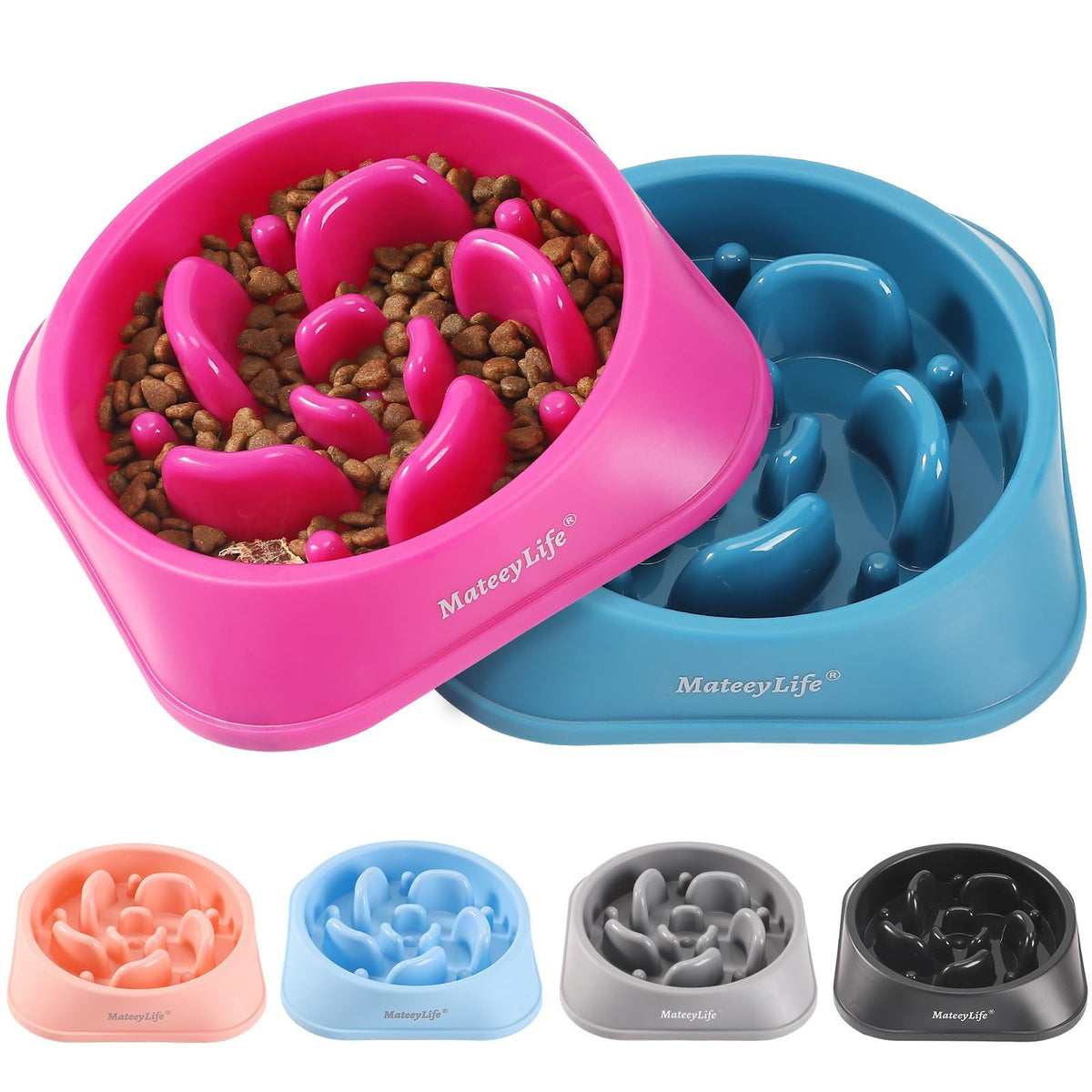 MateeyLife 2-Pack Slow Feeder Dog Bowls, 2 Cups, Dog Puzzle Feeder Bowl