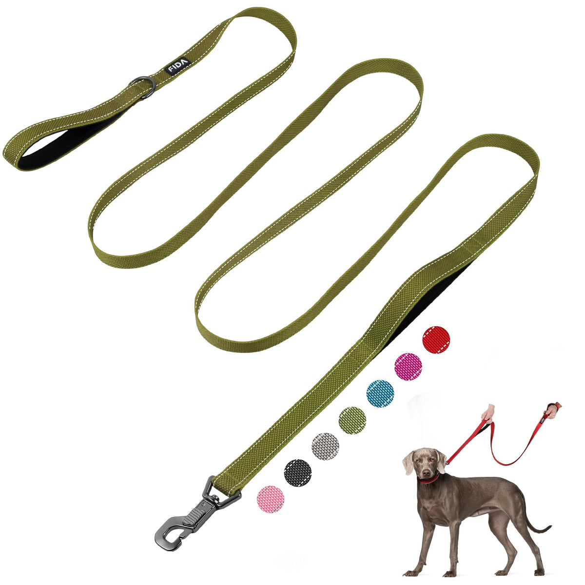 Fida Heavy Duty Dog Leash for Medium Large Dogs, 4 FT, Dual Padded Handles