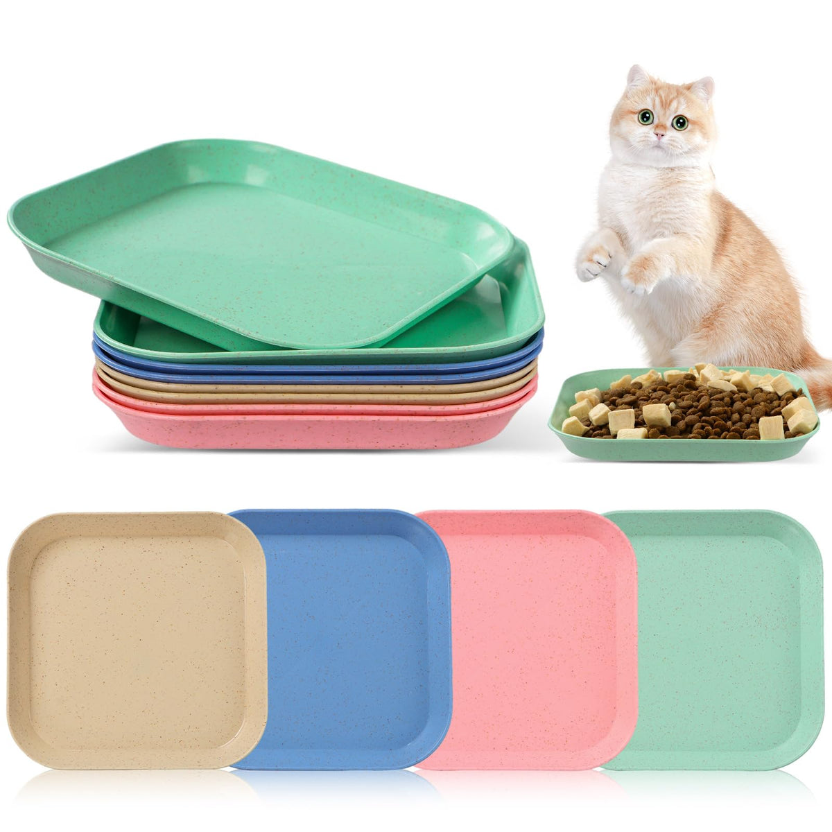 Cat Food Bowl Set, 6 inch Wide Shallow Cat Bowl for Relief Whisker Fatigue,Small Flat Cats Dish, Shallow Pet Feeding Dish or Plate for Kittens and Small Dogs (4Pcs)