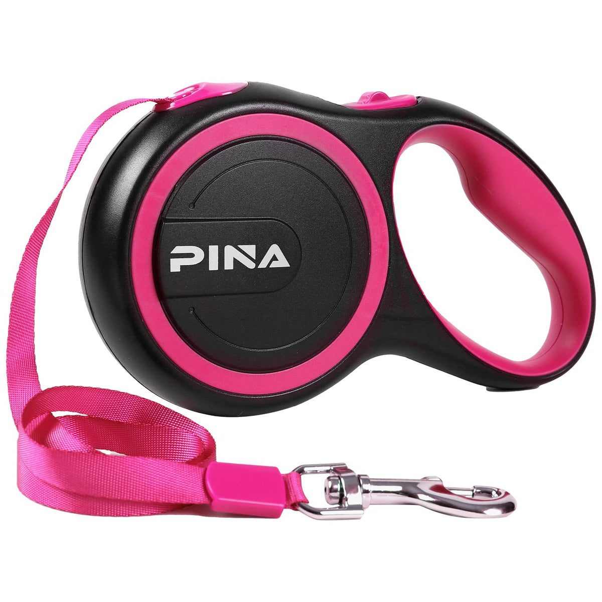 PINA Retractable Dog Leash, 26ft Dog Leash for Small Medium Large Dogs Up to 110lbs, 360° Tangle-Free Strong Reflective Nylon Tape, with Anti-Slip Handle, One-Handed Brake, Lock - Black Blue