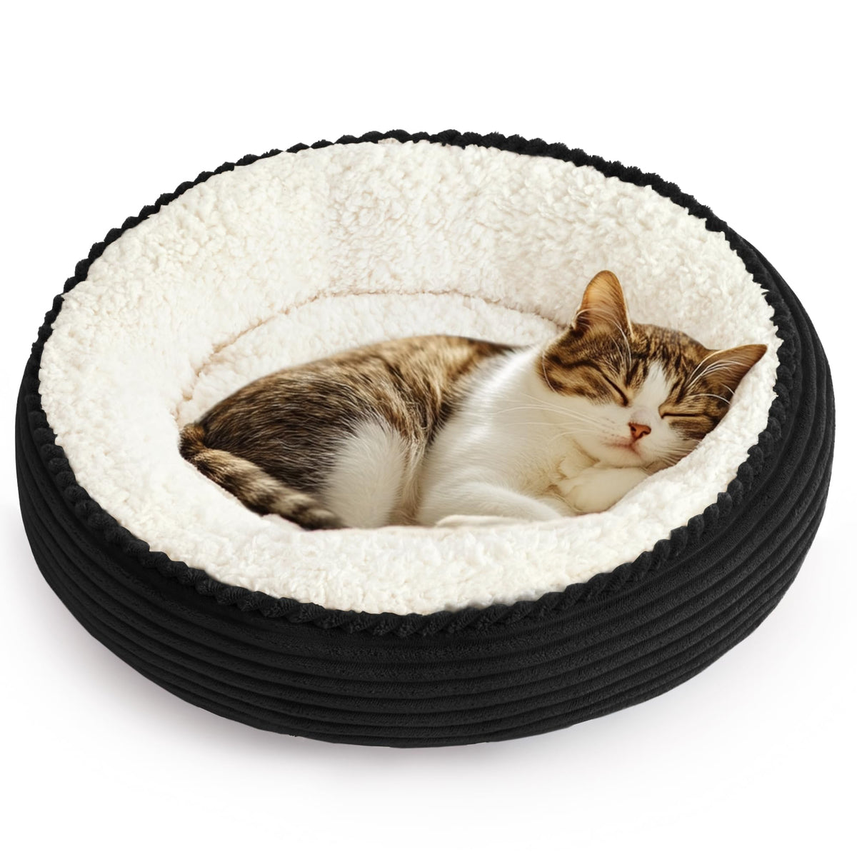 Love's cabin Round Donut Cat and Dog Cushion Bed, 20in Pet Bed for Cats or Small Dogs, Anti-Slip & Water-Resistant Bottom, Soft Durable Fabric Pet beds, Washable Luxury Cat Dog Bed Lavender Stripe