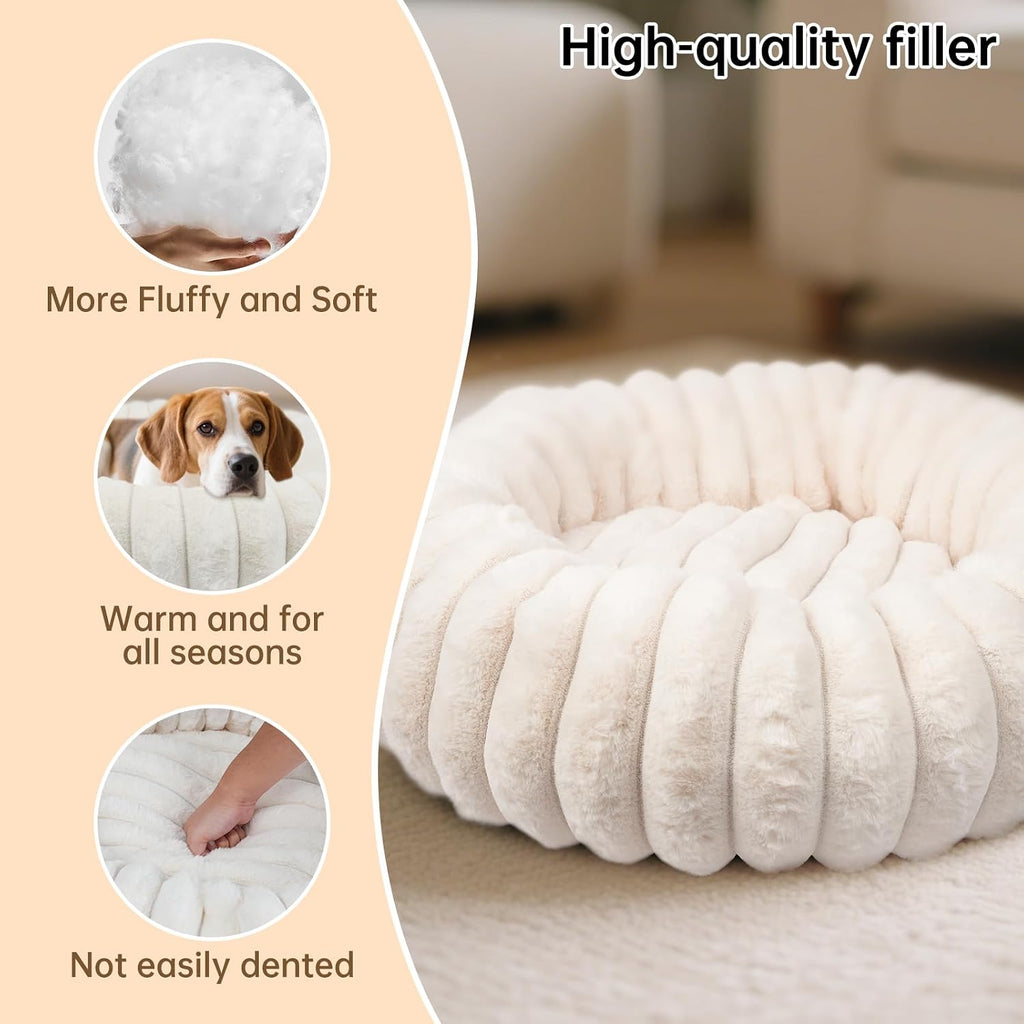 Donut Small Dog Bed Round Calming Kitten & Puppy Bed,20in White