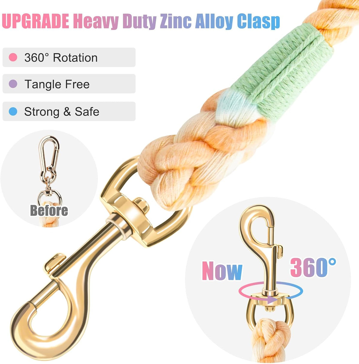 5 FT Handmade Rope Dog Leash for Small Medium and Large Dogs