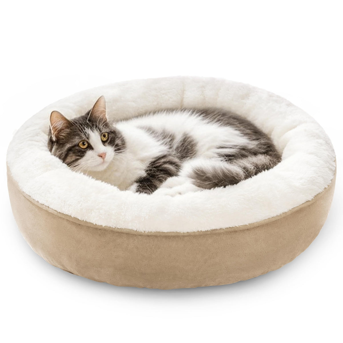 Love's cabin Round Donut Cat and Dog Cushion Bed, 20in Pet Bed for Cats or Small Dogs, Anti-Slip & Water-Resistant Bottom, Soft Durable Fabric Pet beds, Washable Luxury Cat Dog Bed Lavender Stripe