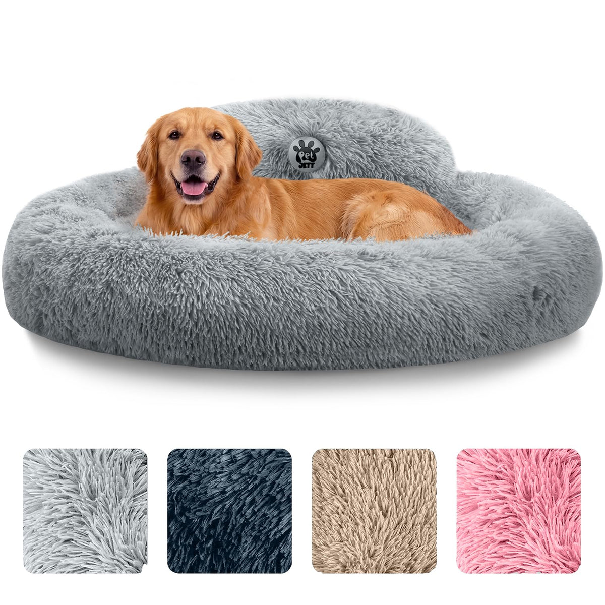 PetJett Calming Dog Bed Medium Size Dog - 30'' Donut Bed, Washable Dog Bed - Anti-Slip & Super Soft Fluffy Plush Round Dog Bed, Anti-Anxiety Premium Comfort Pet Bed, Fits Dogs Upto 45 lbs - Dark Grey