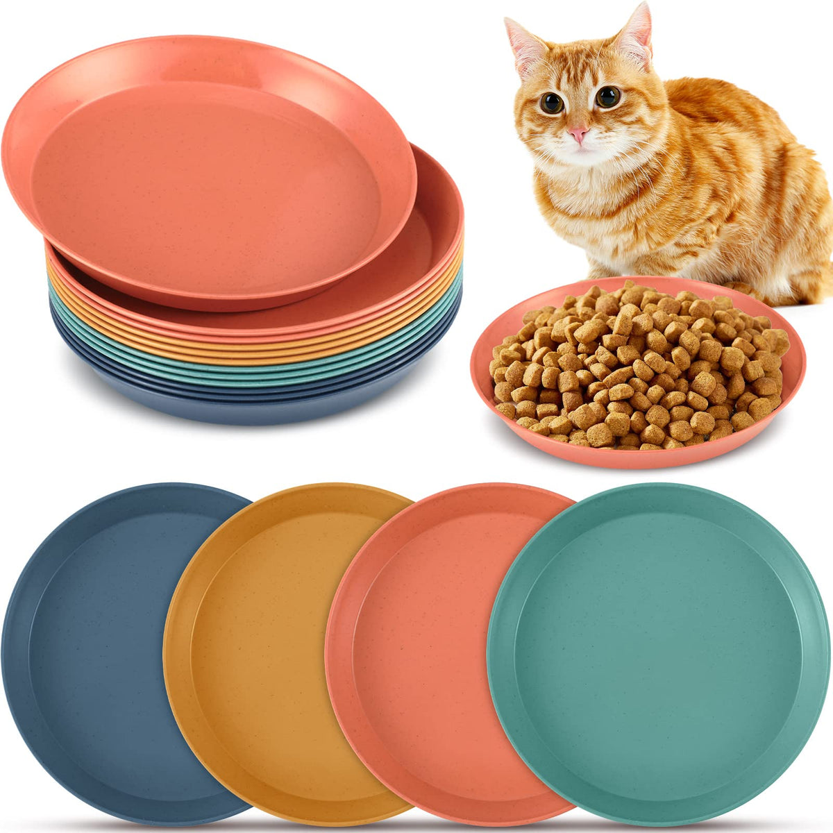 Gerrii 12 Pcs Cat Dish 6 Inch Shallow Wide Cat Bowls,Vintage Colors,Classic