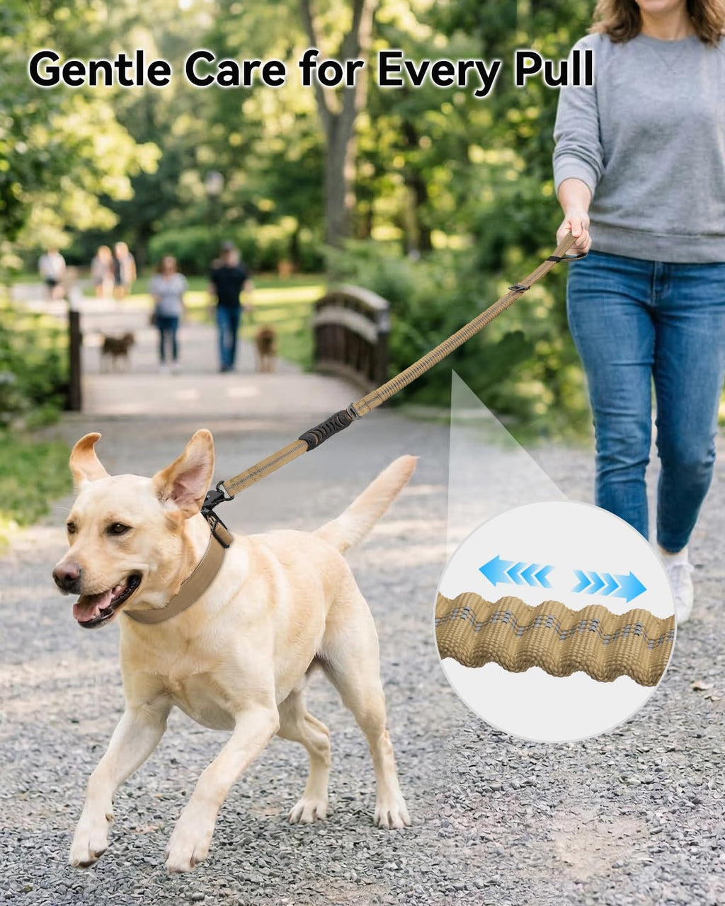 Joytale Tactical Bungee Dog Leash, Shock Absorbing No Pull, Coyote Brown