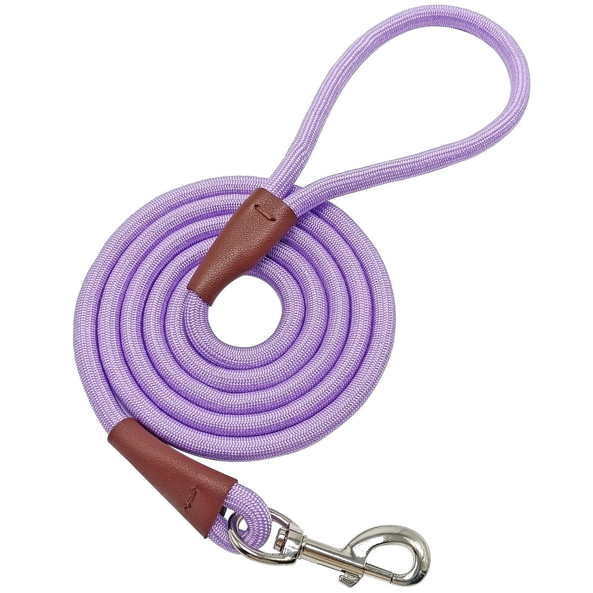MayPaw 4/6 /8/10 FT Dog Leash, Classic Solid Colors, Strong Nylon Rope Dog Leash Reinforced with Leather Tailor Connection Heavy Duty Silver Clasp (Black, 10ft*1/2")