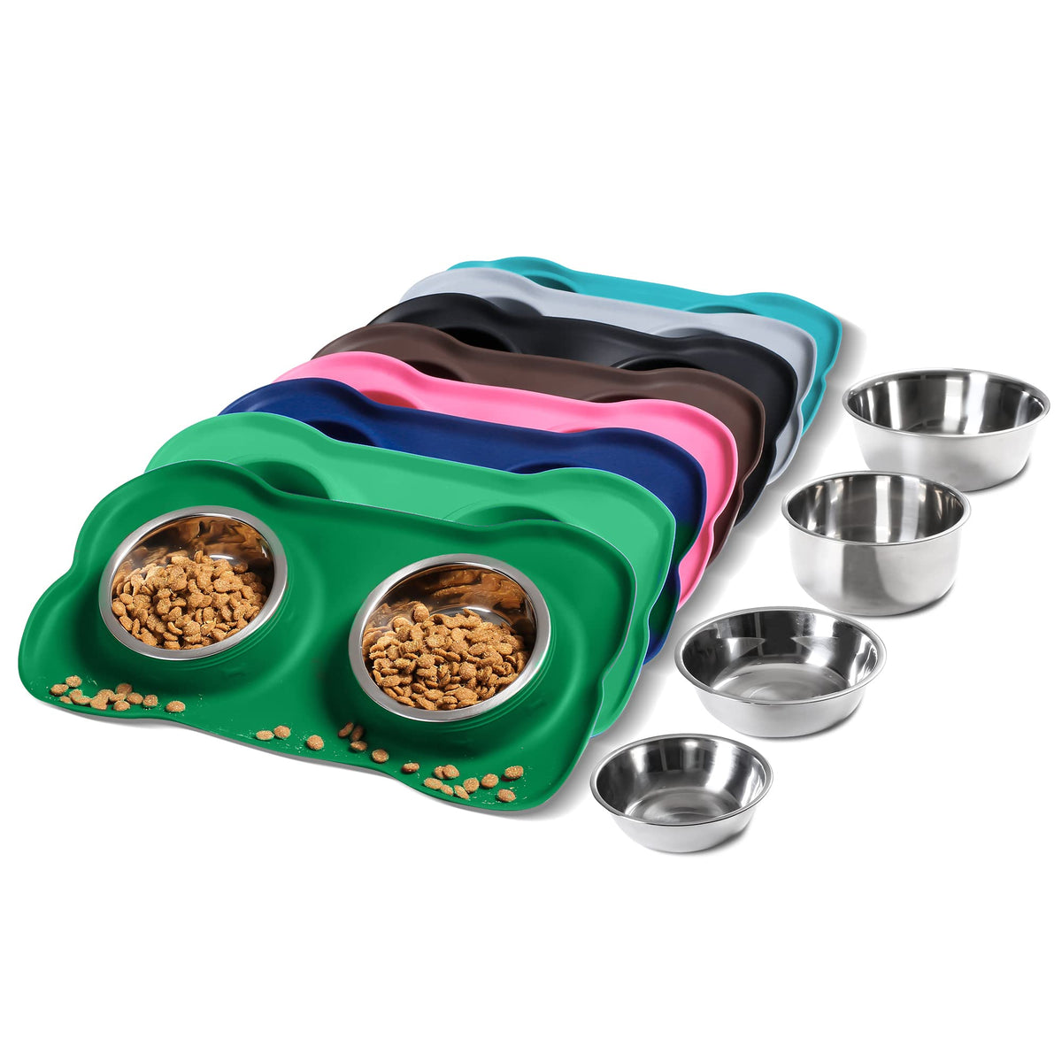 Hubulk Pet Dog Bowls 2 Stainless Steel Dog Bowl with No Spill Non-Skid Silicone Mat + Pet Food Scoop Water and Food Feeder Bowls for Feeding Small Medium Large Dogs Cats Puppies (S, Black)