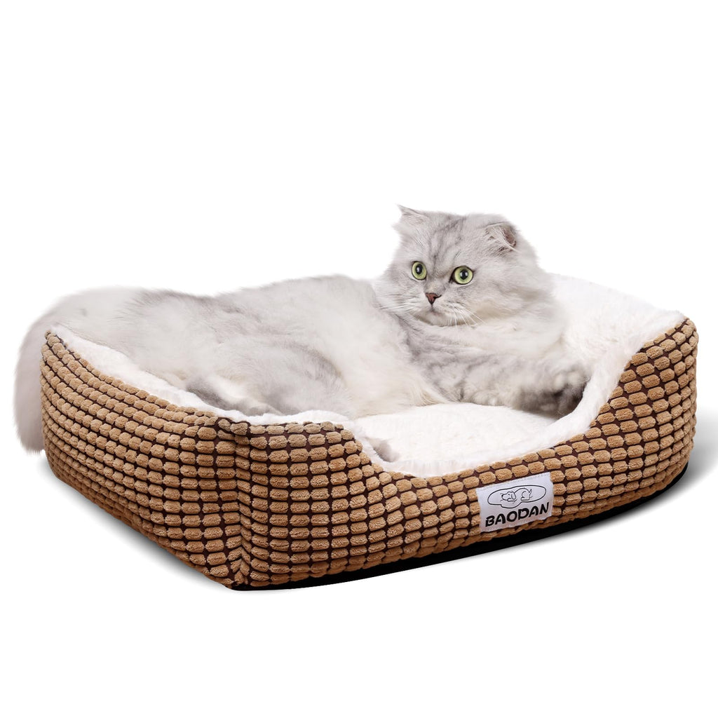 Small Dog Bed for Small Dogs, Cat Beds for Indoor Cats Washable, Rectangle Dog Bed, Warming Soft Calming Sleeping Puppy Bed Durable Pet Bed with Anti-Slip Bottom (20 inch, Coffee)