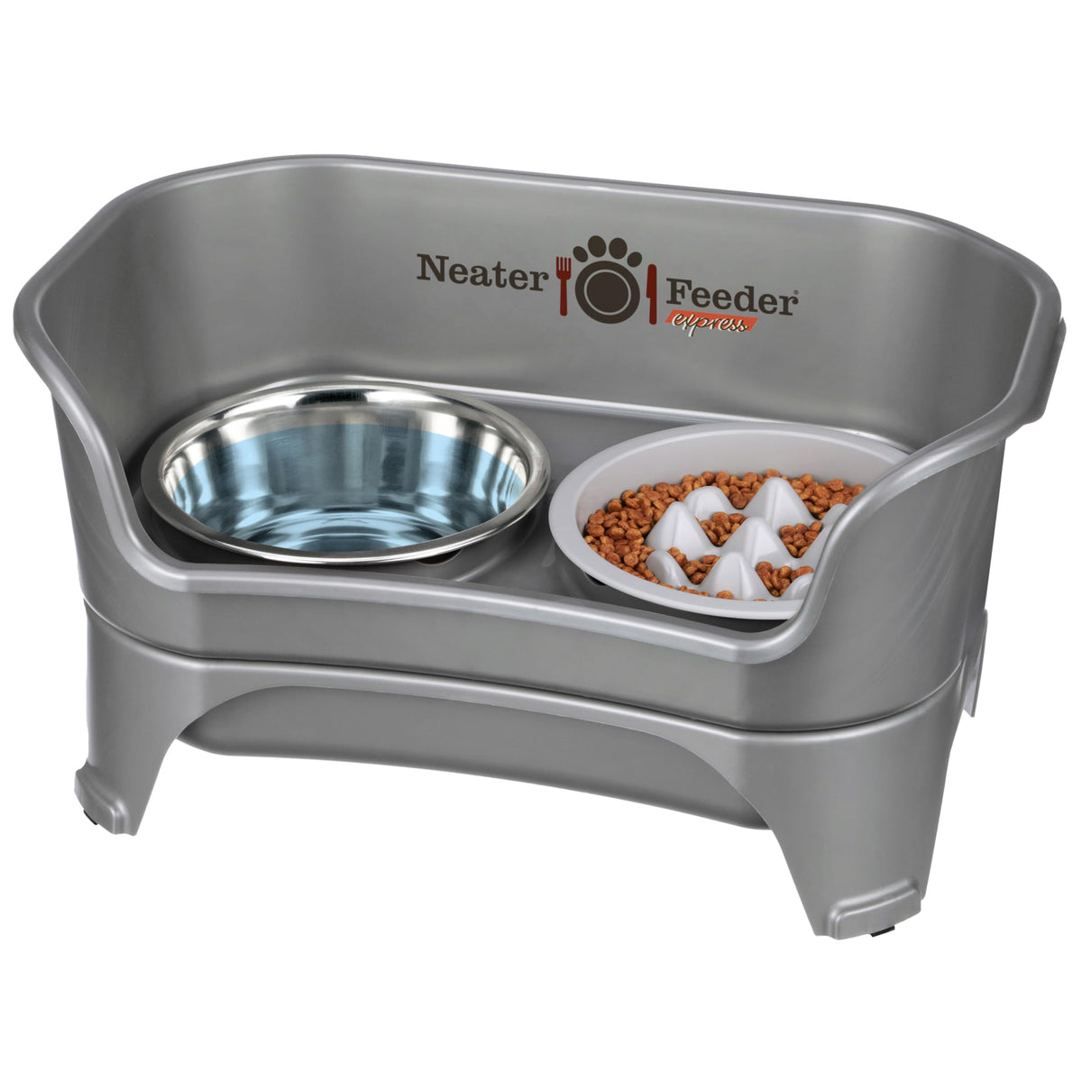 Neater Feeder Express Mess Proof Dog Bowls Elevated for Small Breeds under 15 Lb, Made in USA, No Spill Raised Dog Food Bowl Stand, Stainless Steel Food and Water Bowl Set, Feeding Station, Cappuccino