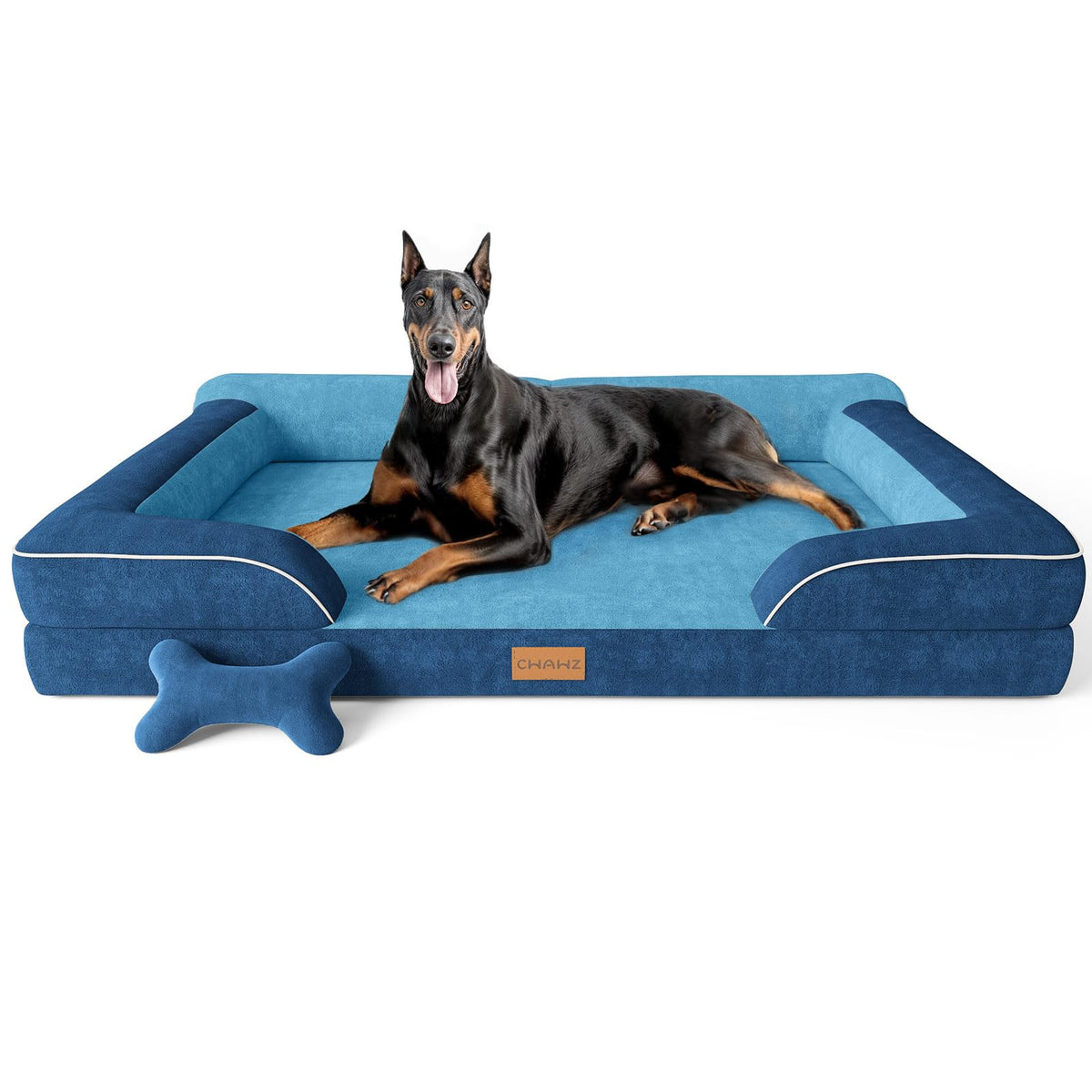 CWAWZ Extra Large Dog Bed, Orthopedic Dog Bed with Cooling Gel Memory Foam, Waterproof XL Pet Bed with Removable Washable Cover, 42" Pet Sofa Couch Dutch Velvet with Bone Toy, Light Gray
