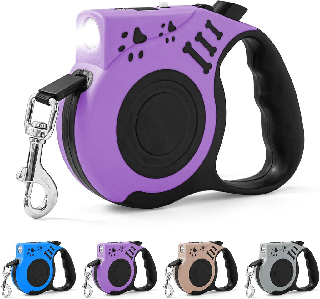Retractable Dog Leash with USB Rechargeable Flashlight, Purple