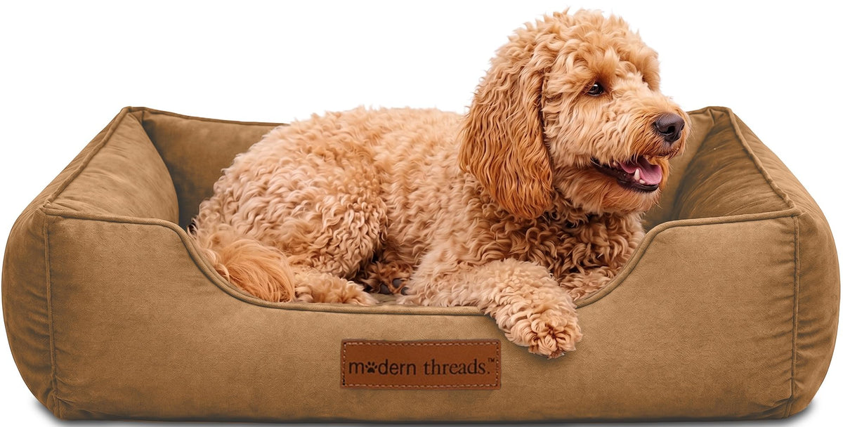 Modern Threads Luxury Dog Bed - Comfortable Tufted Velvet Cushion for Small to Large Dogs - Machine Washable - Durable & Cute Sleep Space for Pets - Pamper Your Pet with Cozy Beds - Rosewood