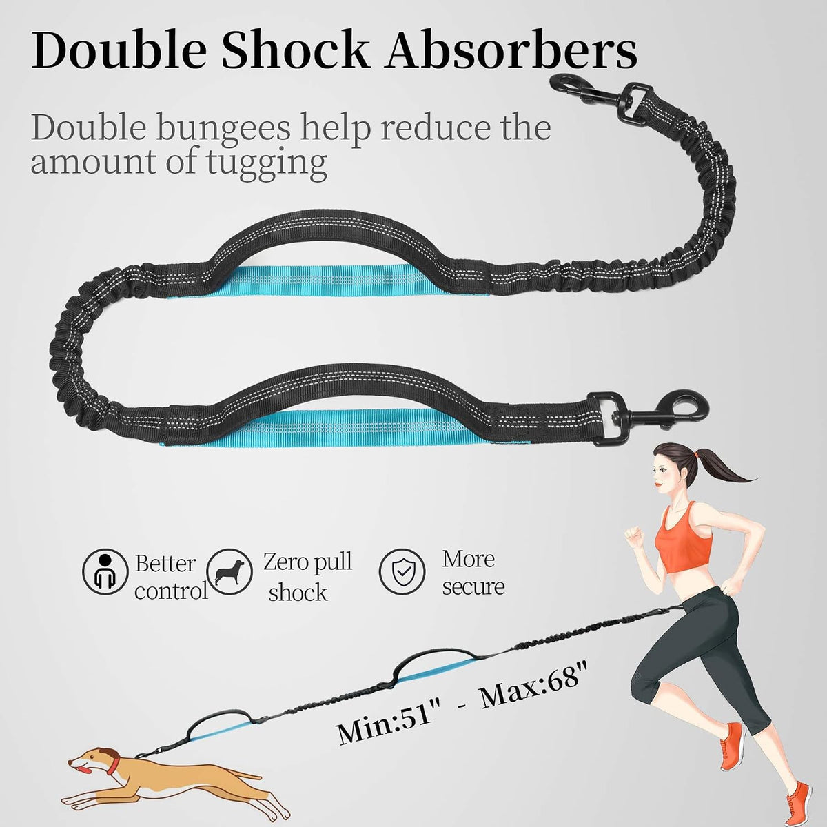 iYoShop Hands Free Dog Leash with Zipper Pouch, Large, 25-120 lbs, Black